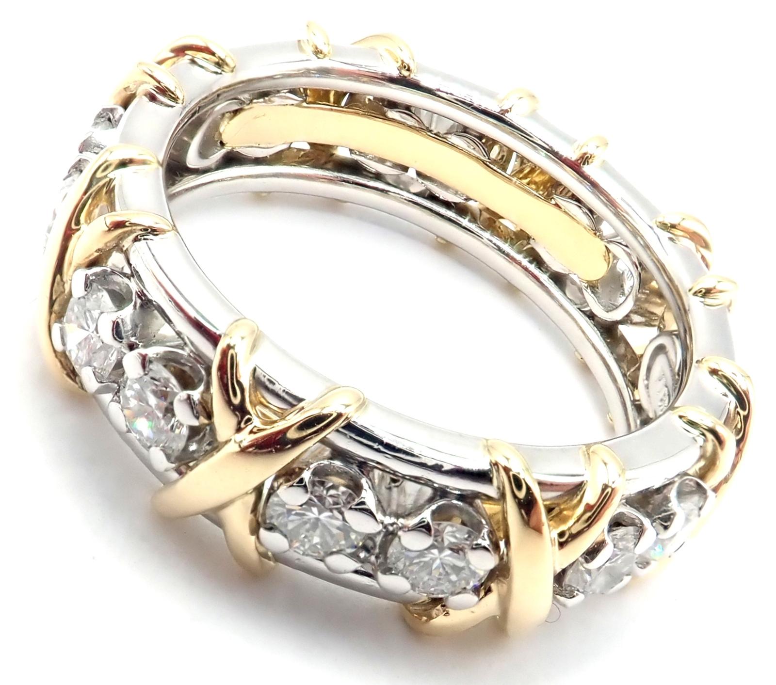 Women's or Men's Tiffany & Co. Jean Schlumberger Diamond Yellow Gold and Platinum Band Ring For Sale