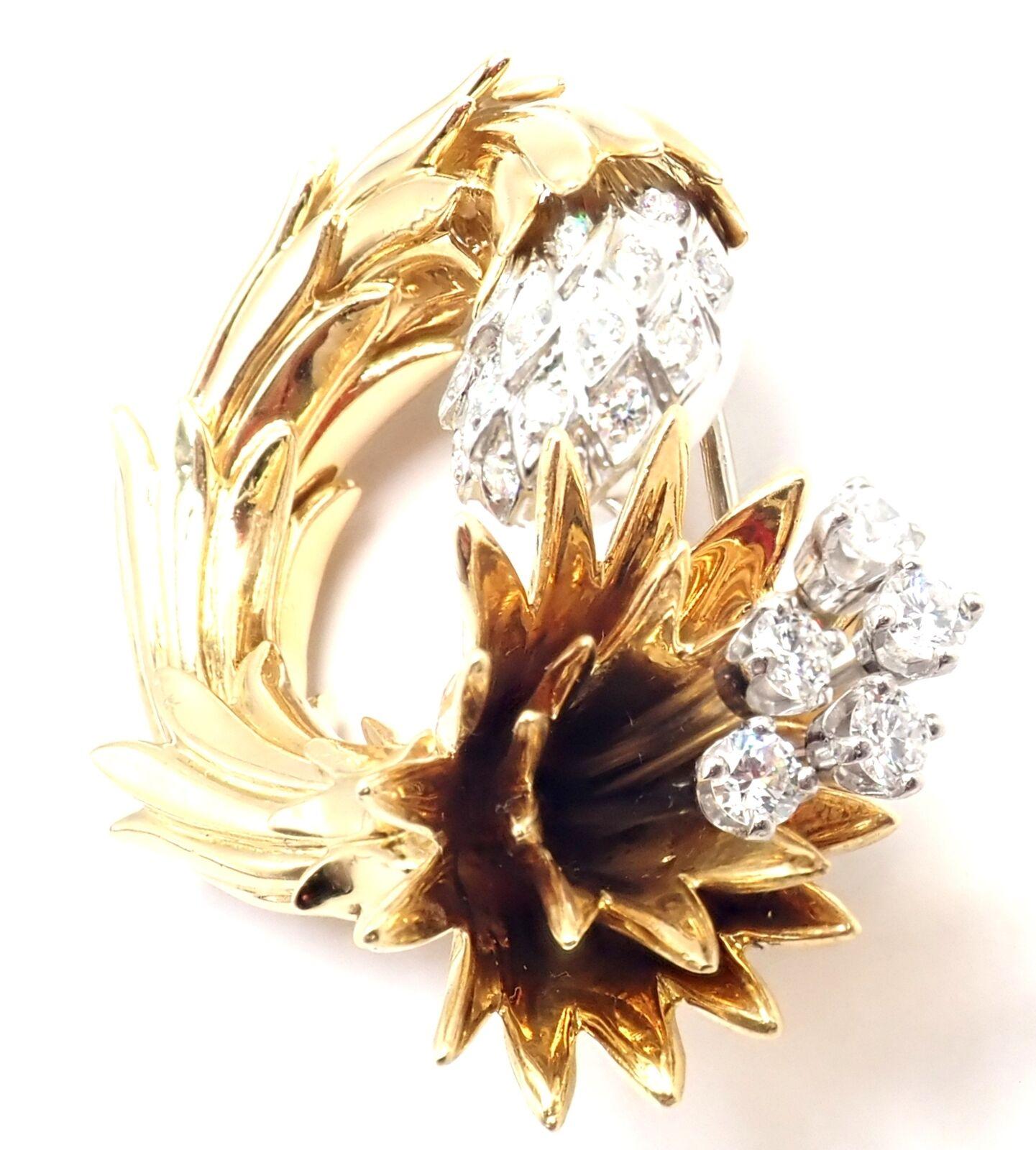 Brilliant Cut Tiffany & Co Jean Schlumberger Diamond Yellow Gold Platinum Pin Brooch For Sale