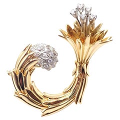 Tiffany & Co Jean Schlumberger Diamond Yellow Gold Platinum Pin Brooch
