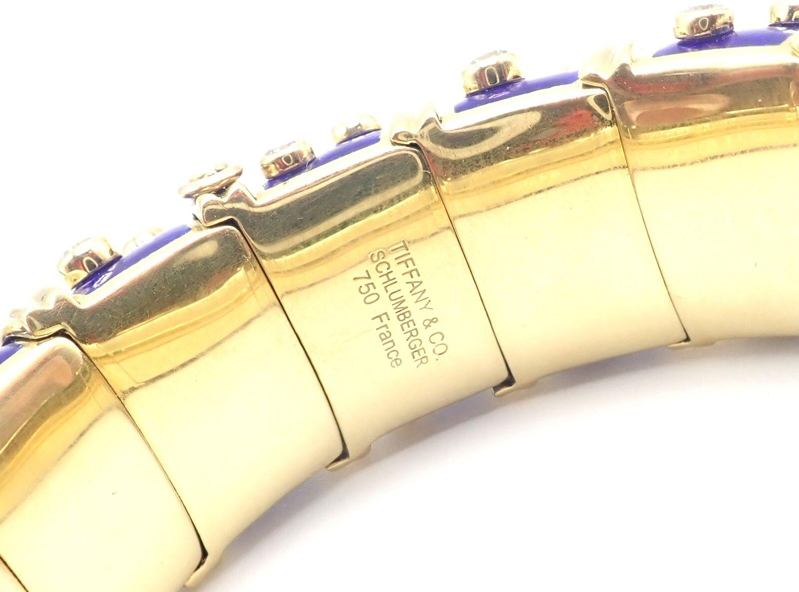 Tiffany & Co Jean Schlumberger Dots Blue Enamel Diamond Gold Bangle Bracelet In Excellent Condition For Sale In Holland, PA