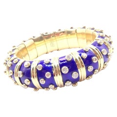 Tiffany & Co Jean Schlumberger Dots Blue Enamel Diamond Gold Bangle Bracelet