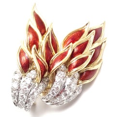 Tiffany & Co Jean Schlumberger Flame Red Enamel and Diamond Yellow Gold Earrings