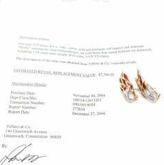 Tiffany & Co Jean Schlumberger Flame Red Enamel and Diamond Yellow Gold Earrings