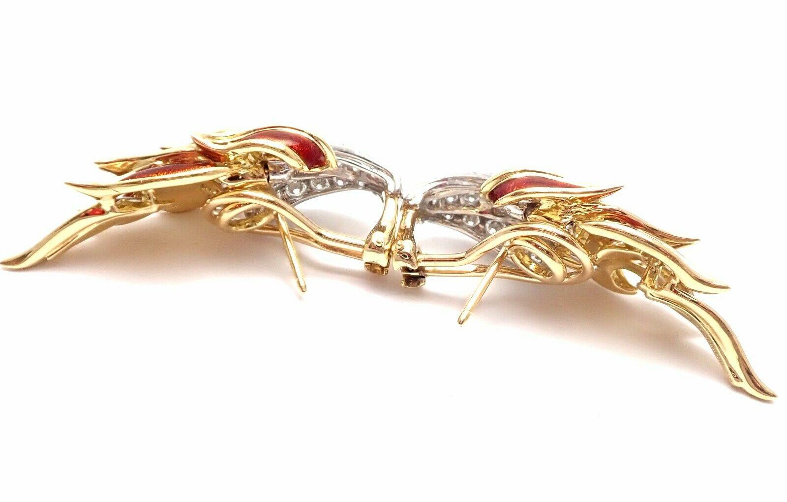 Tiffany & Co Jean Schlumberger Flame Red Enamel and Diamond Yellow Gold Earrings 2