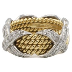 Used Tiffany & Co. Jean Schlumberger Four-Row Diamond X Band Ring Gold & Platinum 
