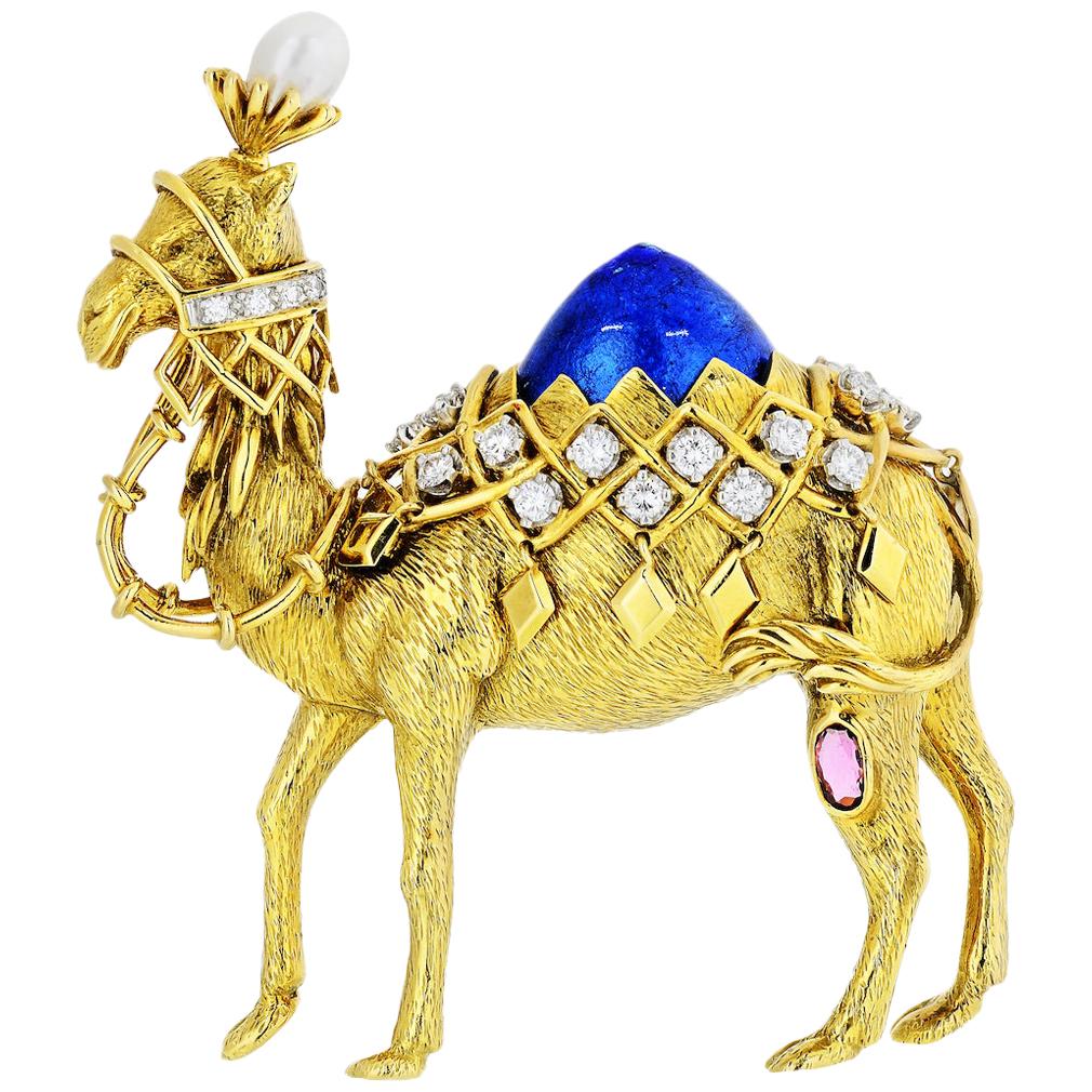 Tiffany & Co. Jean Schlumberger Gold, Diamond, Ruby, Pearl, Enamel Camel Brooch