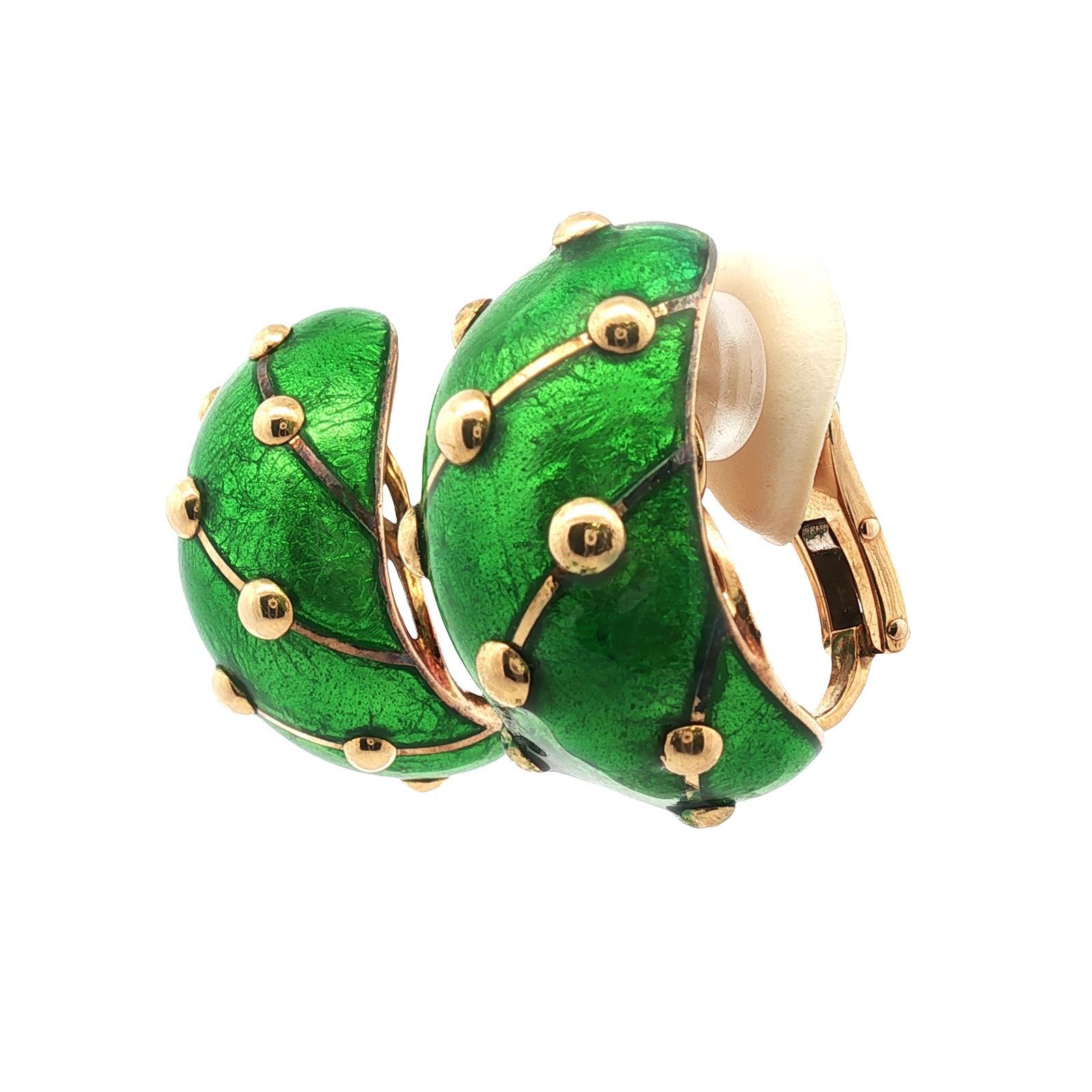 Donna Tiffany & Co. Jean Schlumberger Orecchini a Banana Grandi con Smalto Verde 18KYG in vendita