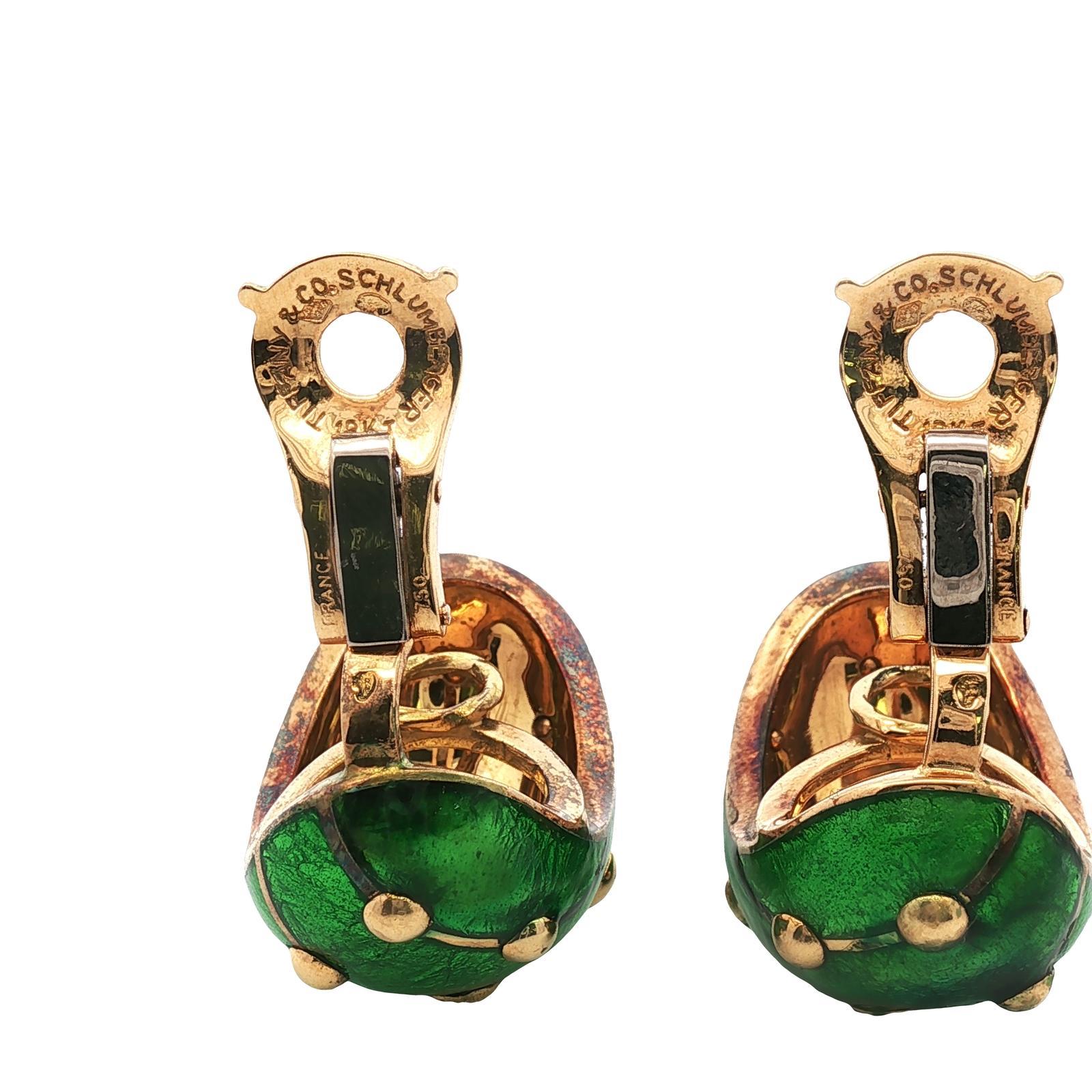 Tiffany & Co. Jean Schlumberger Orecchini a Banana Grandi con Smalto Verde 18KYG in vendita 2