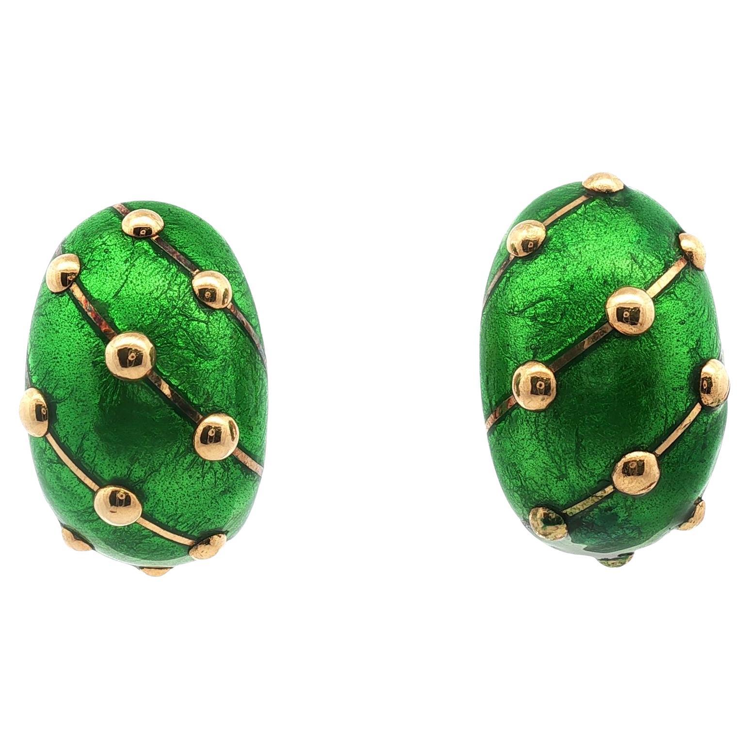 Tiffany
Co. Jean Schlumberger Orecchini a Banana Grandi con Smalto Verde 18KYG