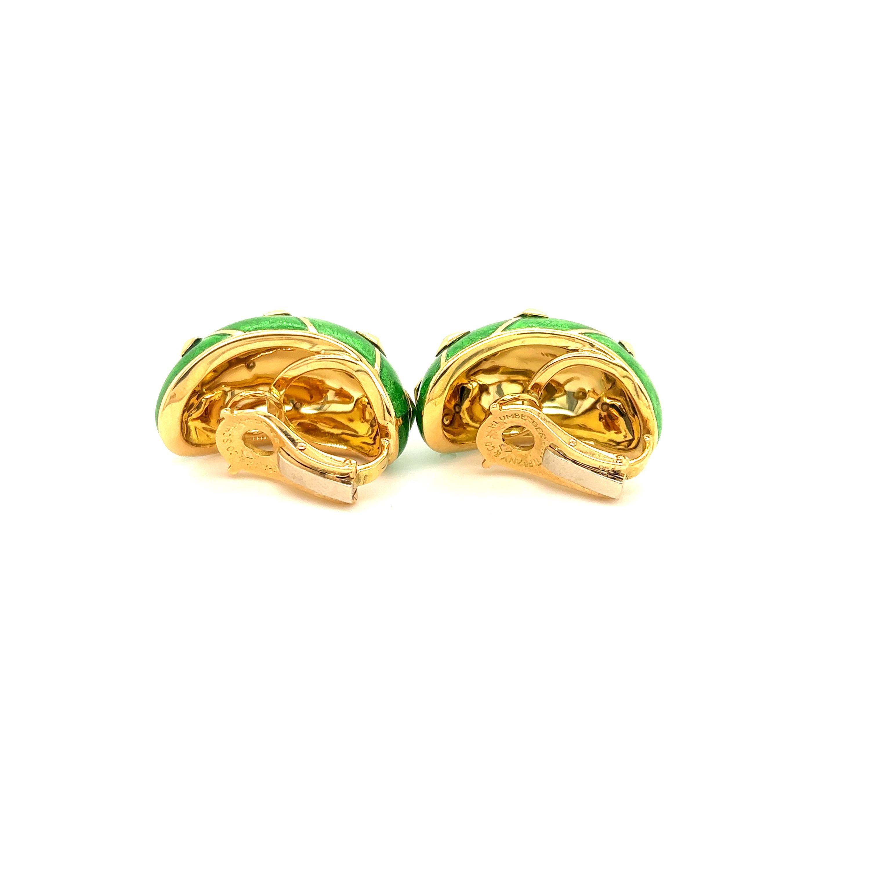 Contemporary Tiffany & Co. Jean Schlumberger Green Enamel and 18k Yellow Gold Banana Earring For Sale