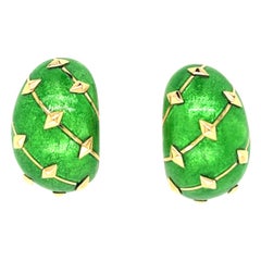 Tiffany & Co. Jean Schlumberger Green Enamel and 18k Yellow Gold Banana Earring
