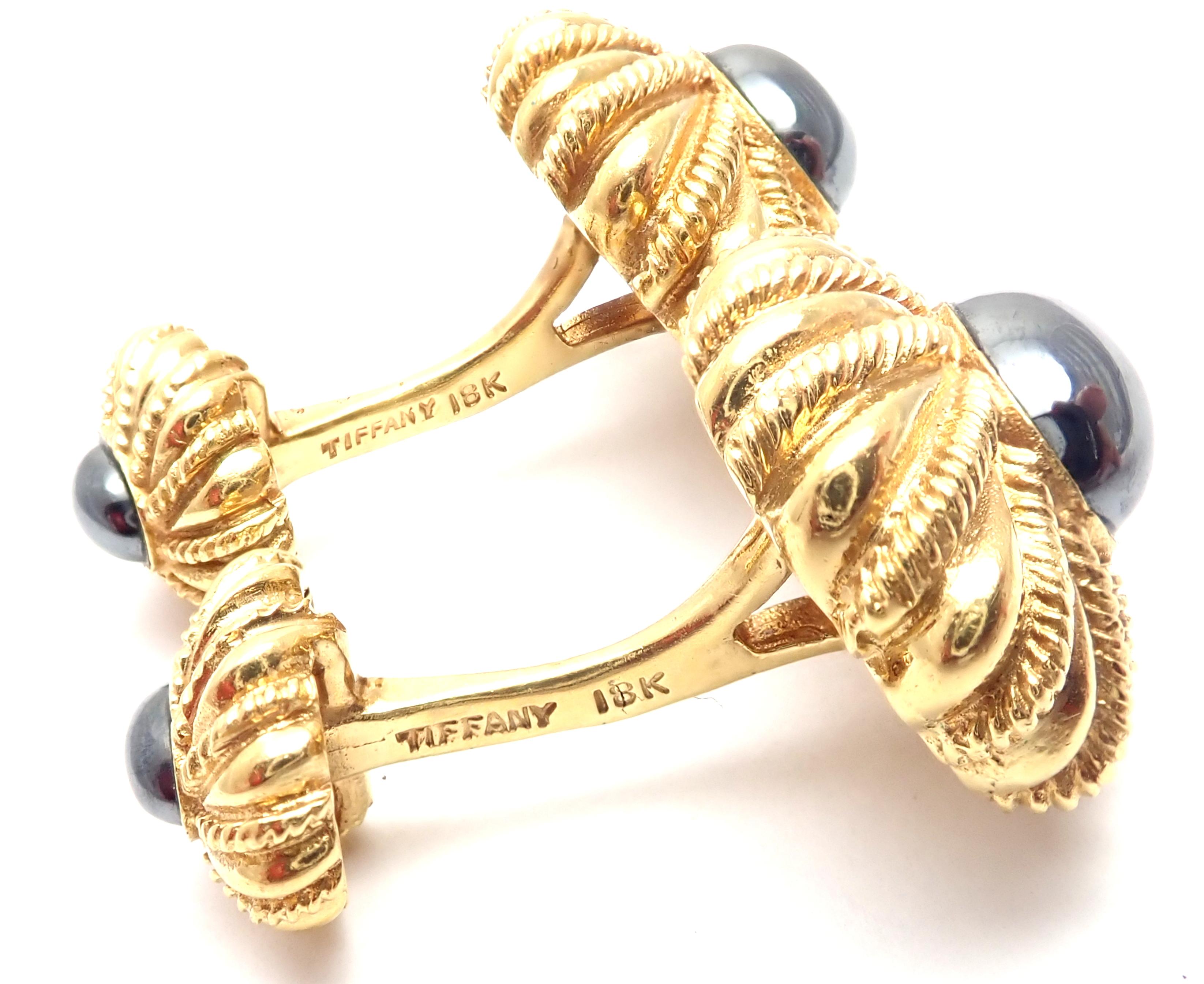 Tiffany & Co. Jean Schlumberger Hematite Yellow Gold Cufflinks For Sale 6