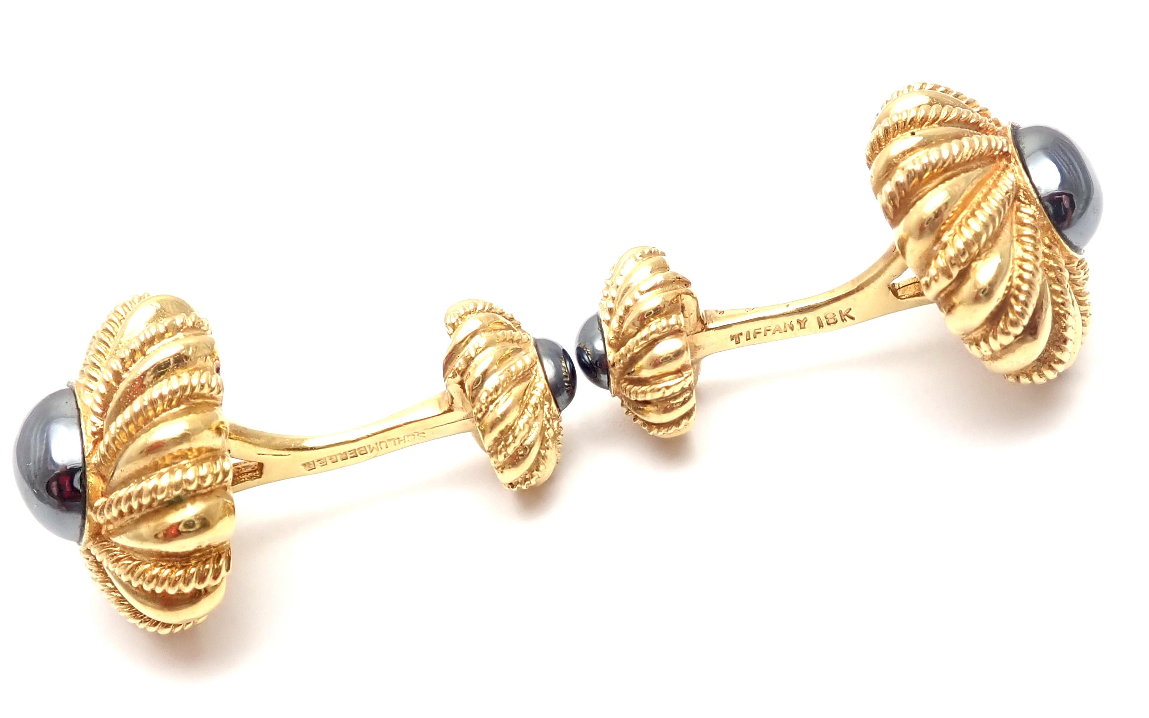 Tiffany & Co. Jean Schlumberger Hematite Yellow Gold Cufflinks In Excellent Condition For Sale In Holland, PA