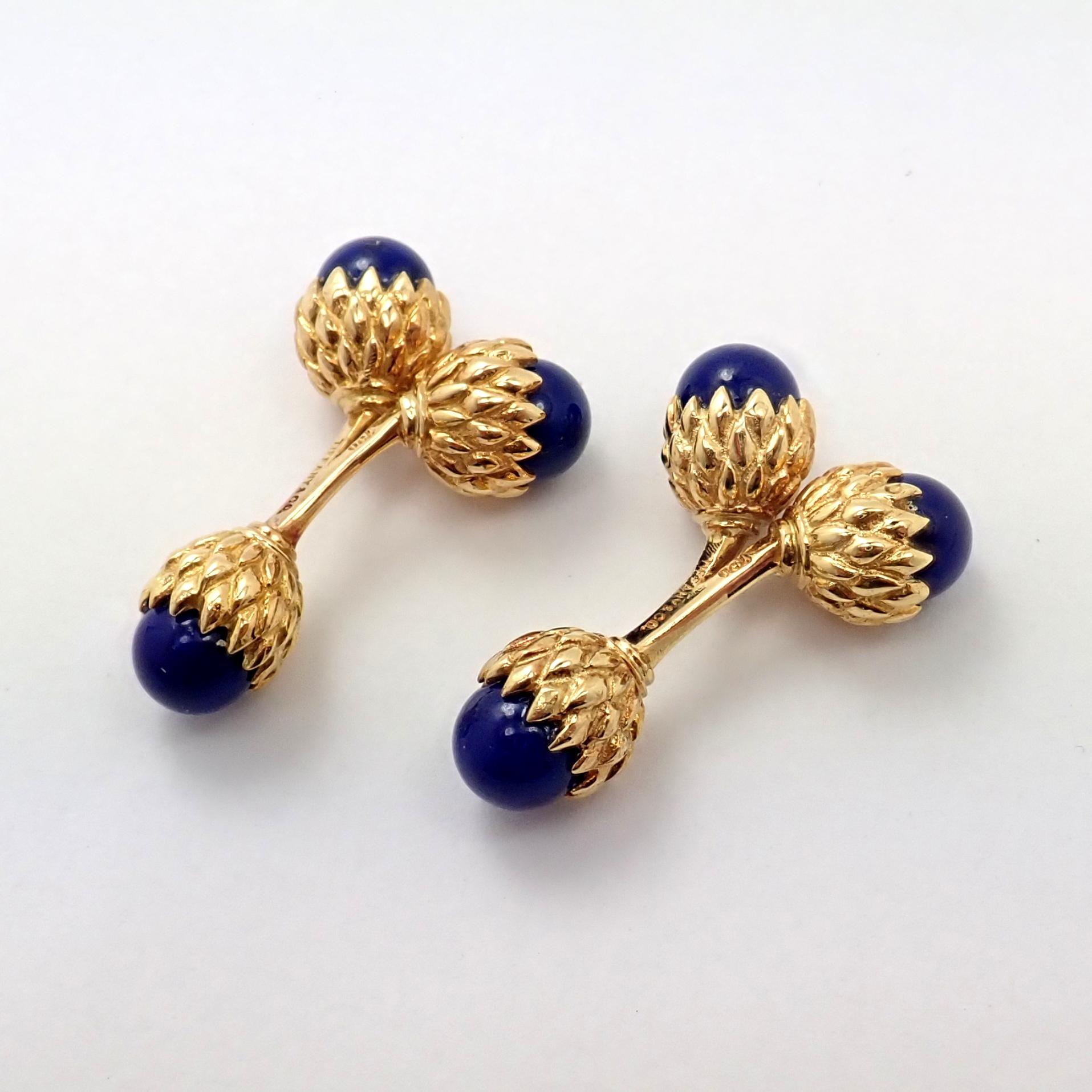18k Yellow Lapis Lazuli Jean Schlumberger Double Acorn Cufflinks for Tiffany & Co. With 6 lapis lazuli stones 

Details: 
Dimensions: 30mm x 20mm
Weight: 19.6 grams
Stamped Hallmarks: Tiffany & Co. Schlumberger 750

*Free Shipping within the United