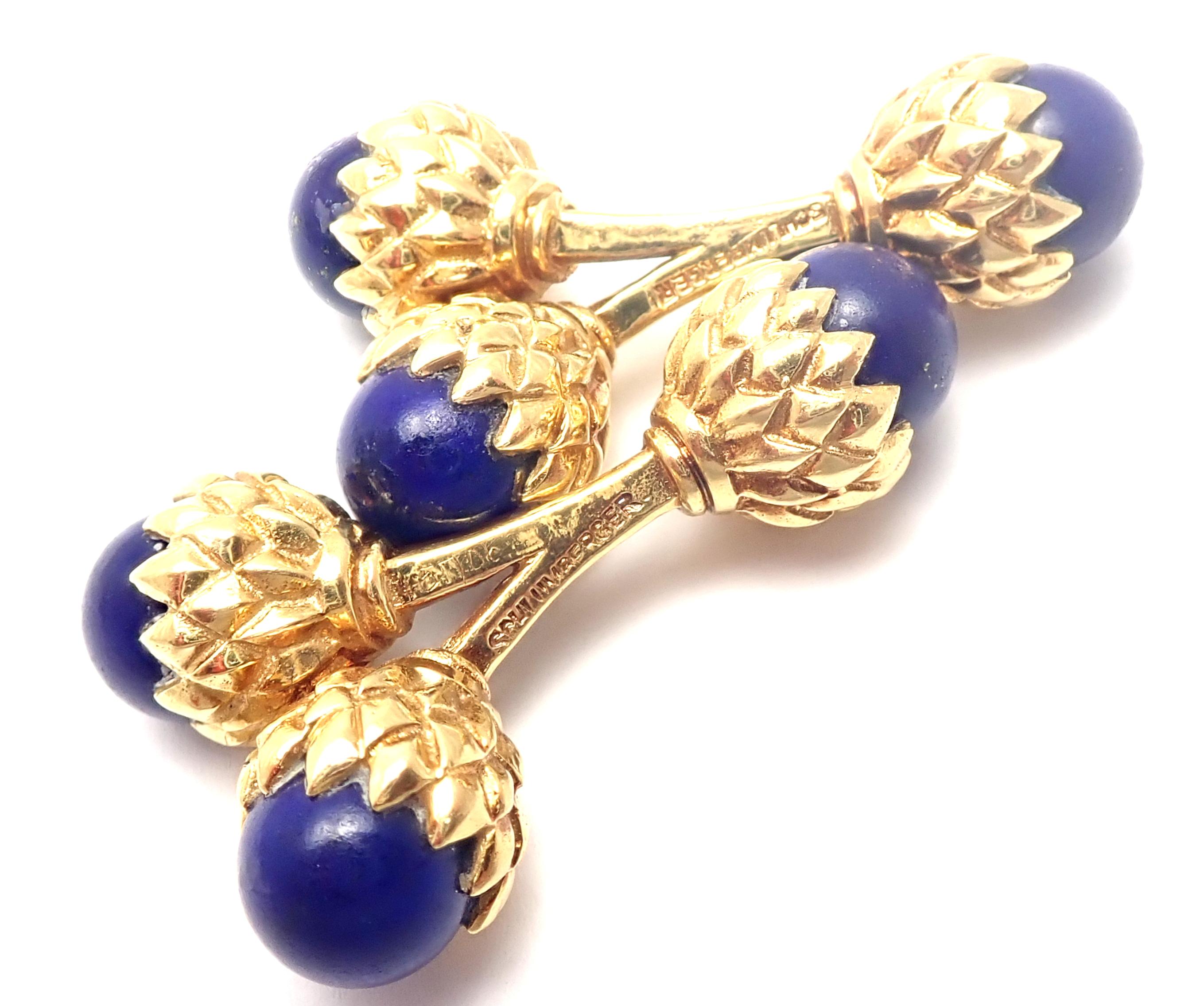 Tiffany & Co. Jean Schlumberger Lapis Lazuli Double Acorn Yellow Gold Cufflinks In Excellent Condition In Holland, PA