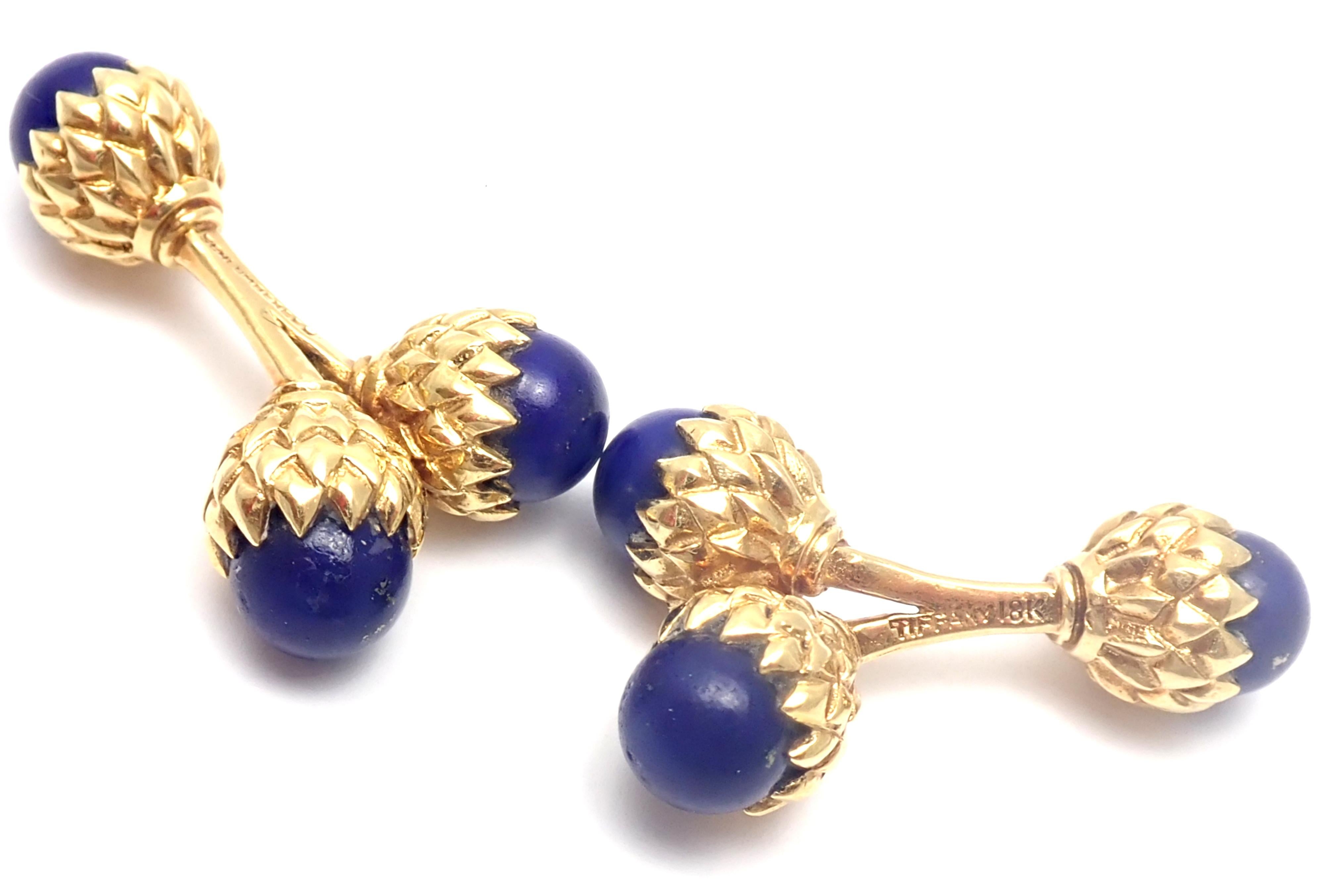 Women's or Men's Tiffany & Co. Jean Schlumberger Lapis Lazuli Double Acorn Yellow Gold Cufflinks