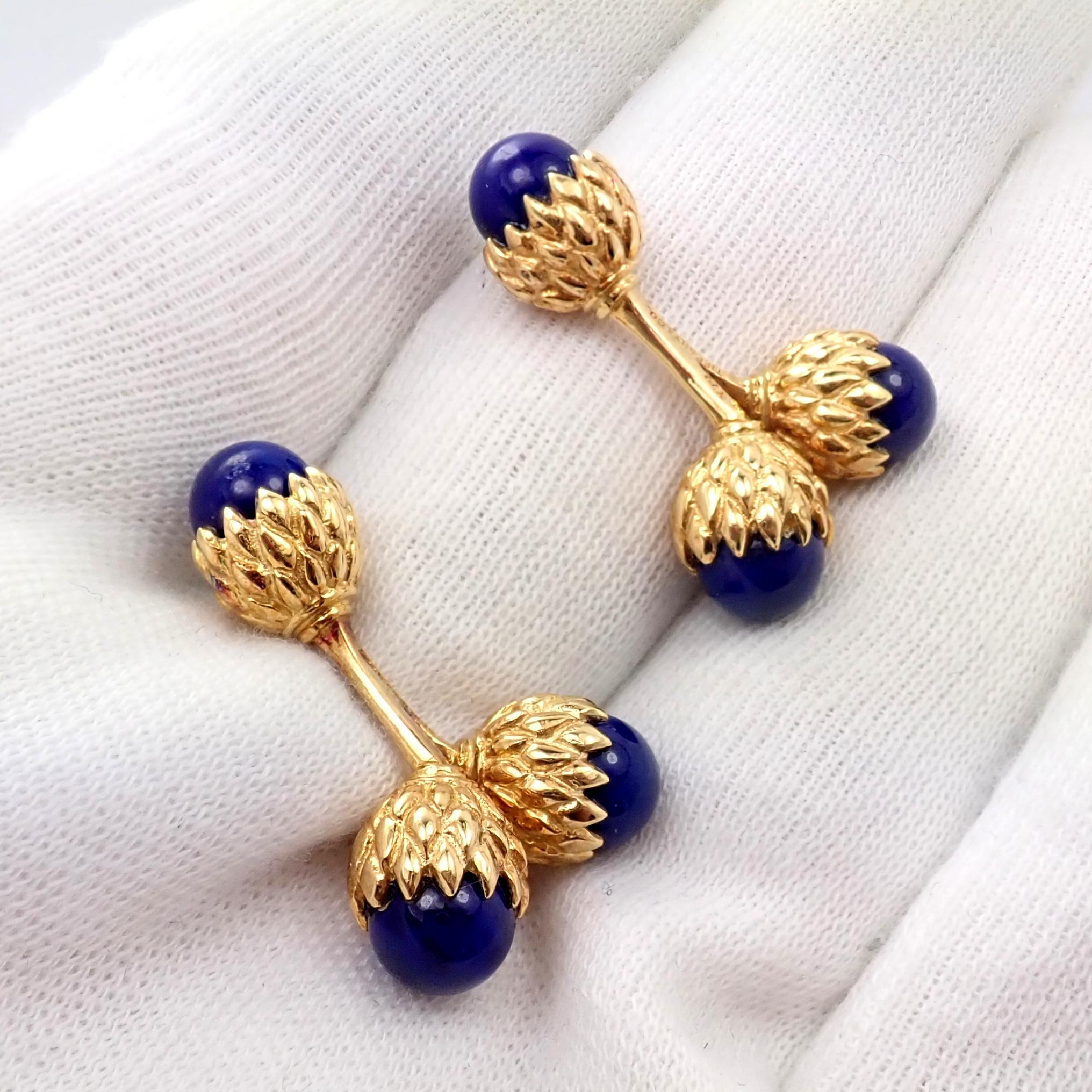 Tiffany & Co. Jean Schlumberger Lapis Lazuli Double Acorn Yellow Gold Cufflinks In Excellent Condition In Holland, PA