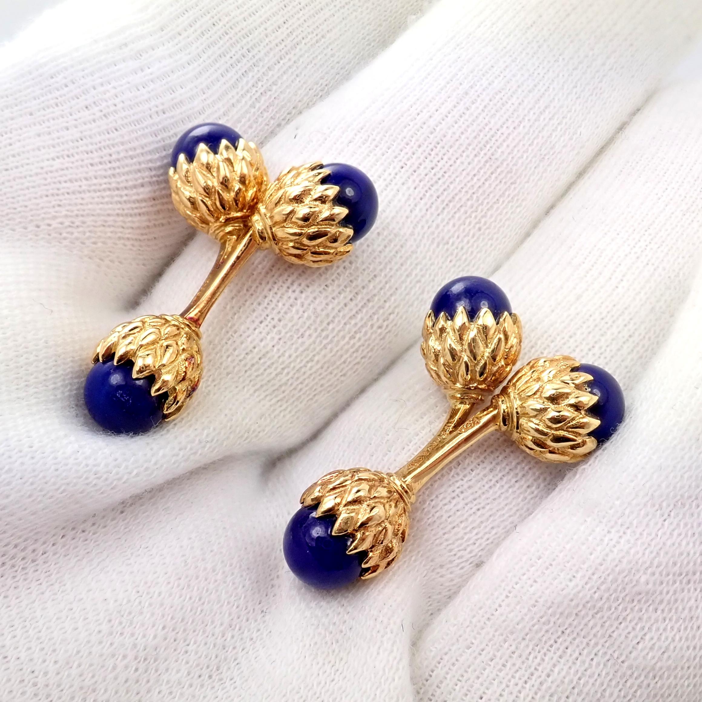 Women's or Men's Tiffany & Co. Jean Schlumberger Lapis Lazuli Double Acorn Yellow Gold Cufflinks