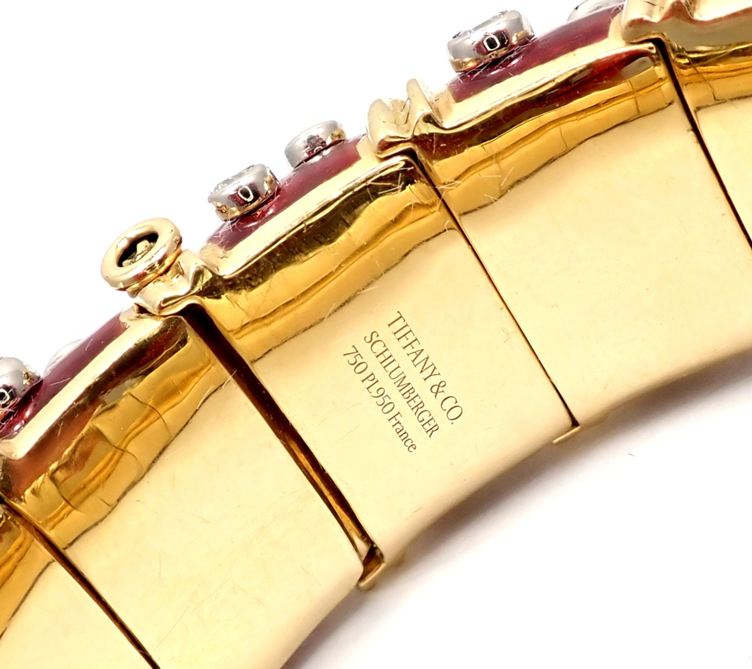 Tiffany & Co. Jean Schlumberger Paillonne Red Enamel Yellow Gold Bangle Bracelet In Excellent Condition In Holland, PA