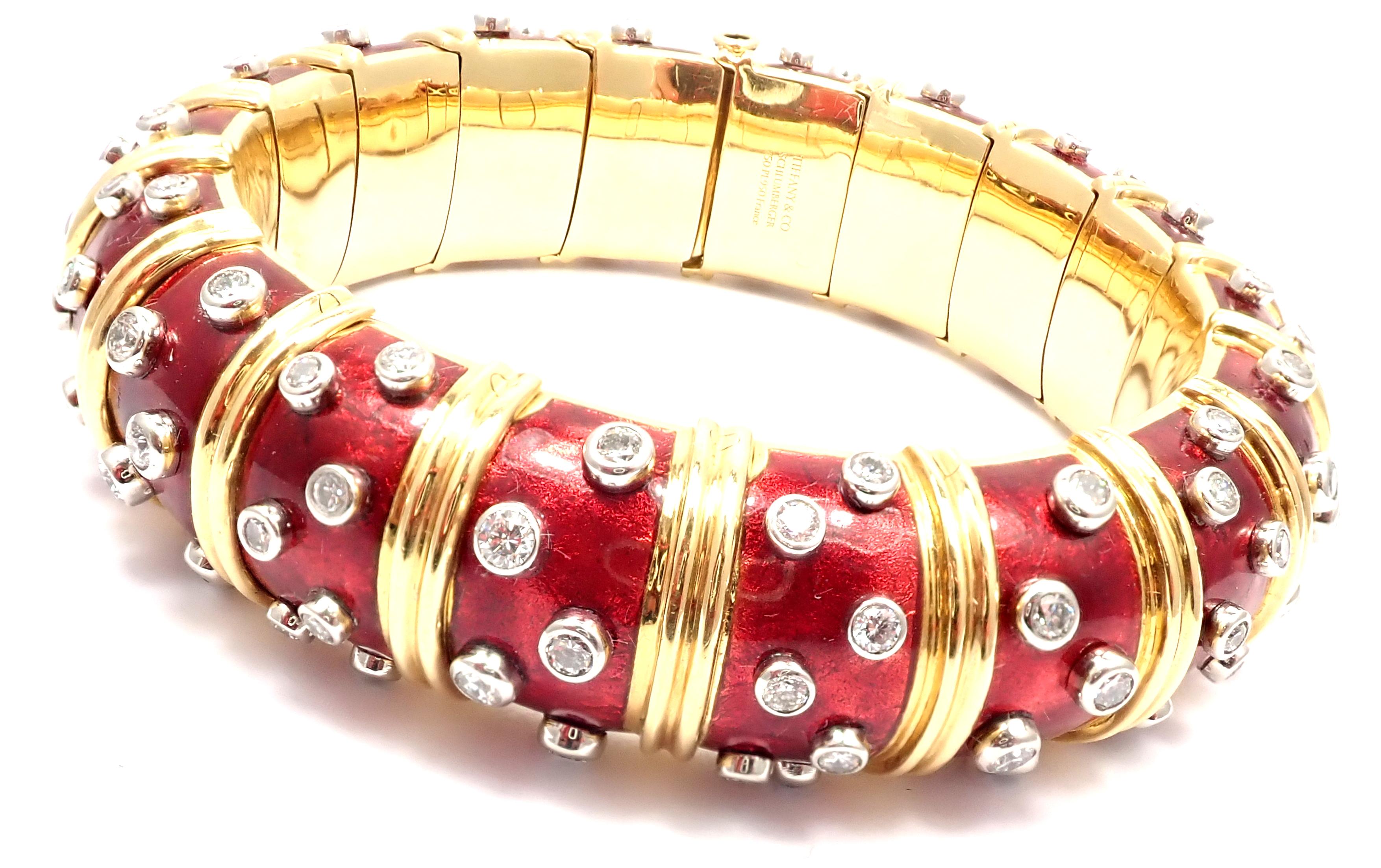 Women's or Men's Tiffany & Co. Jean Schlumberger Paillonne Red Enamel Yellow Gold Bangle Bracelet