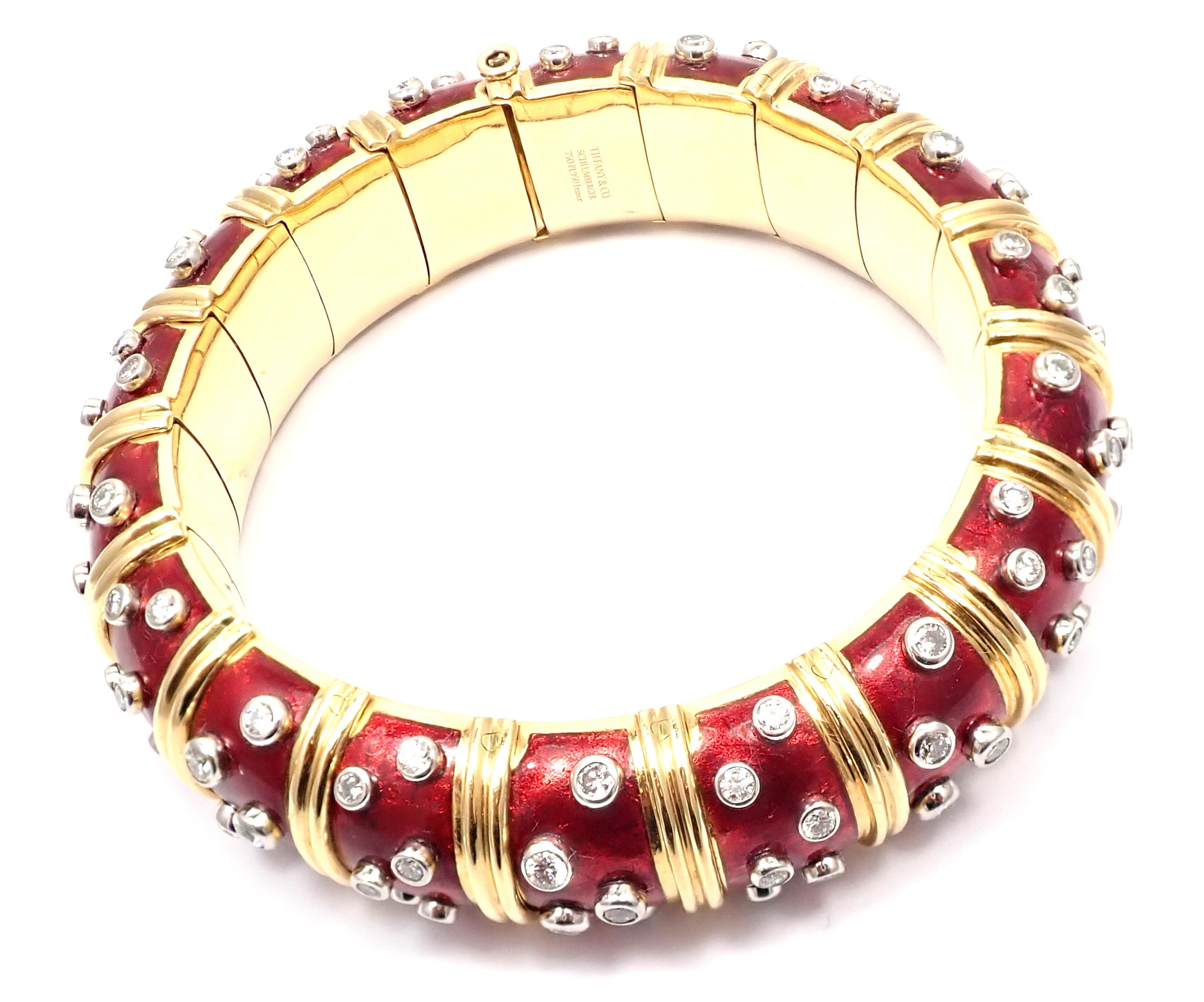 Tiffany & Co. Jean Schlumberger Paillonne Red Enamel Yellow Gold Bangle Bracelet 1