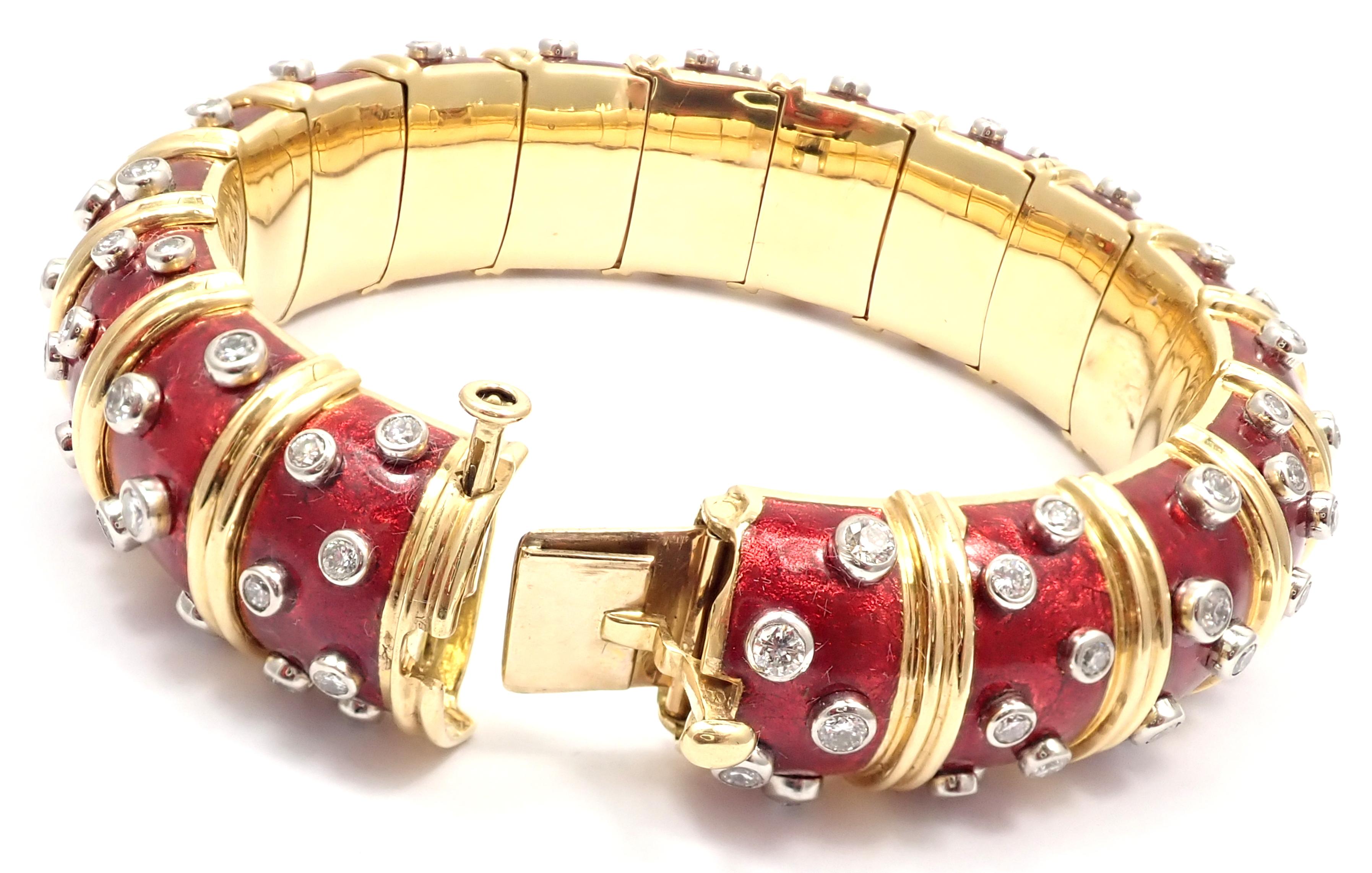 Tiffany & Co. Jean Schlumberger Paillonne Red Enamel Yellow Gold Bangle Bracelet 2