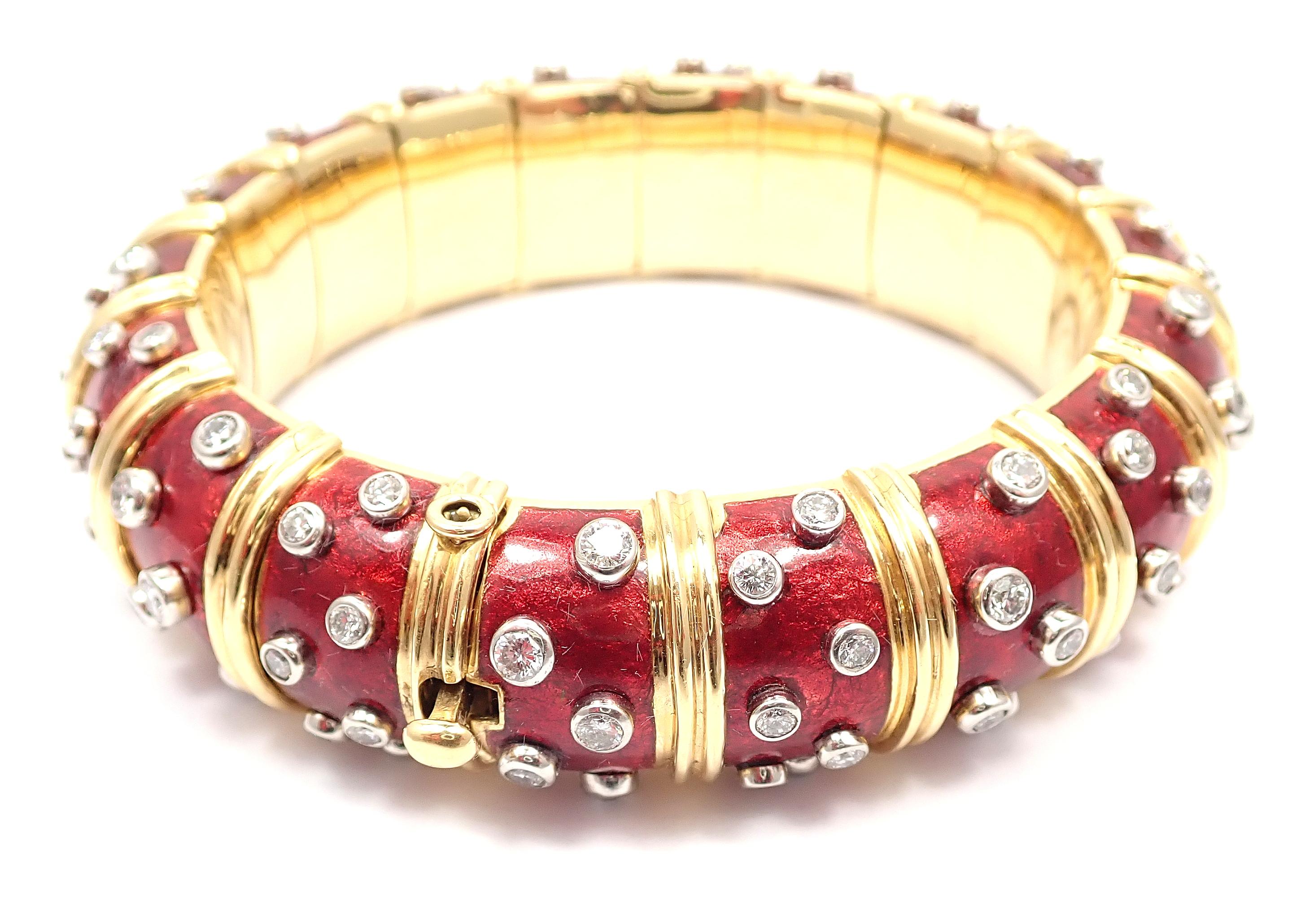 Tiffany & Co. Jean Schlumberger Paillonne Red Enamel Yellow Gold Bangle Bracelet 3