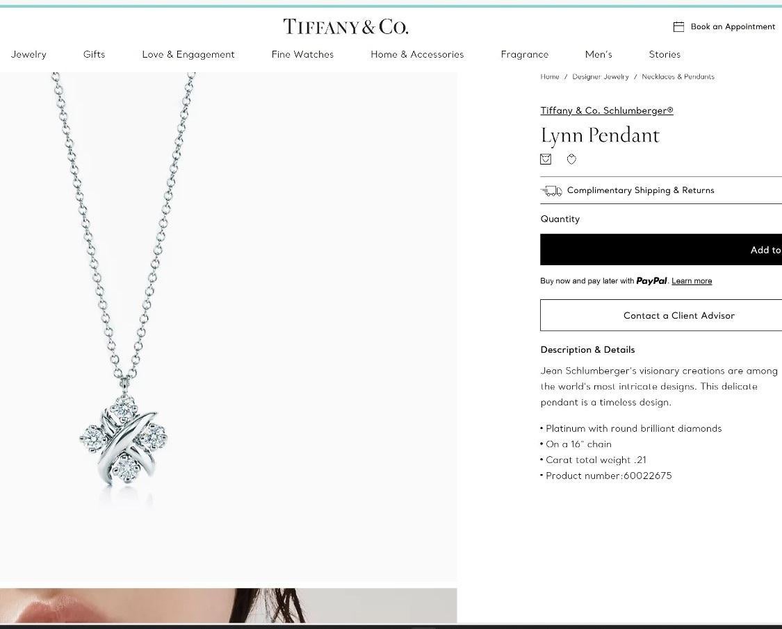 TIFFANY & Co. Collier à pendentif Lynn en platine et diamants Jean Schlumberger en vente 4