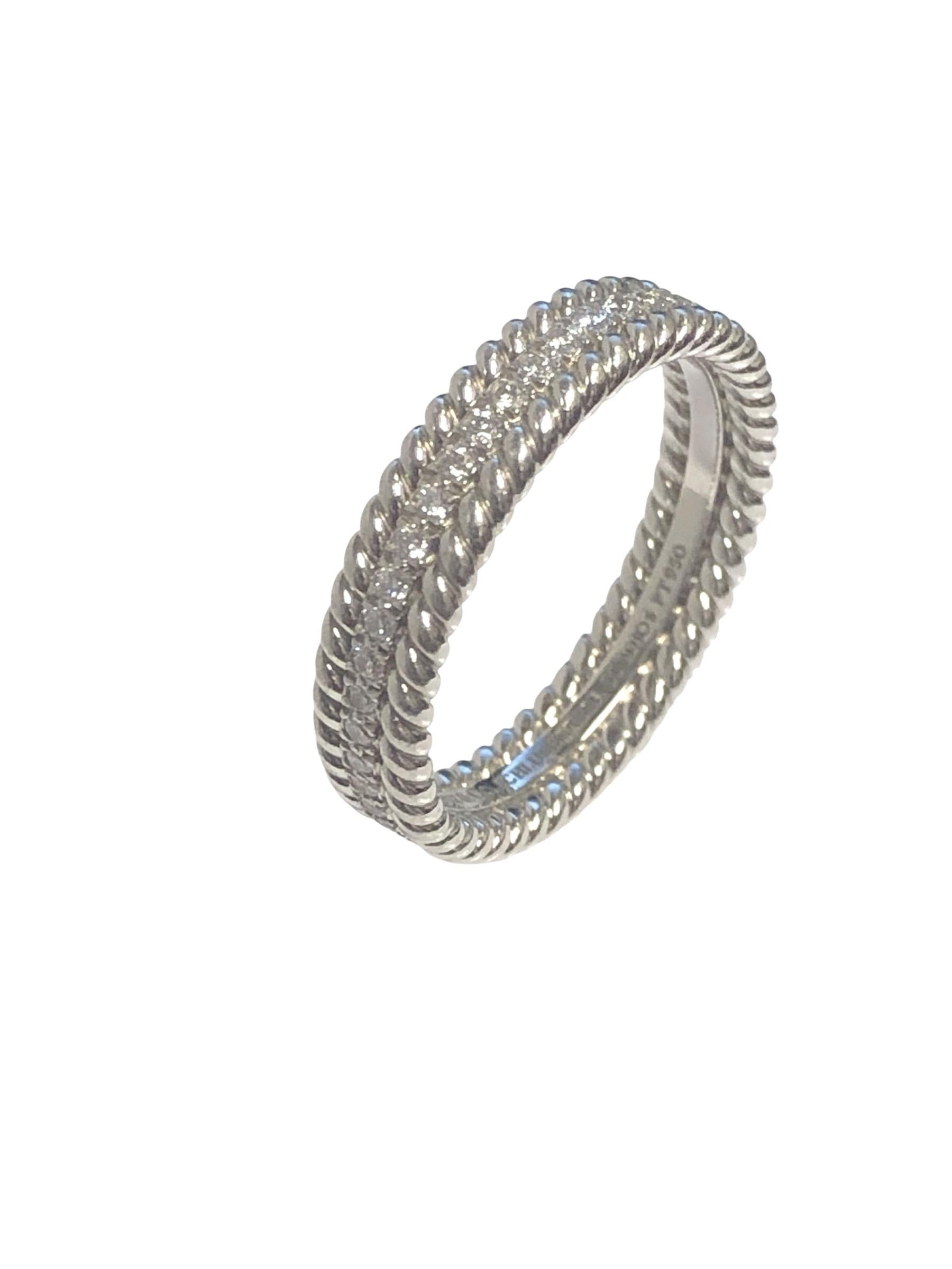 Round Cut Tiffany & Co Jean Schlumberger Platinum Diamond Rope Border Band Ring For Sale