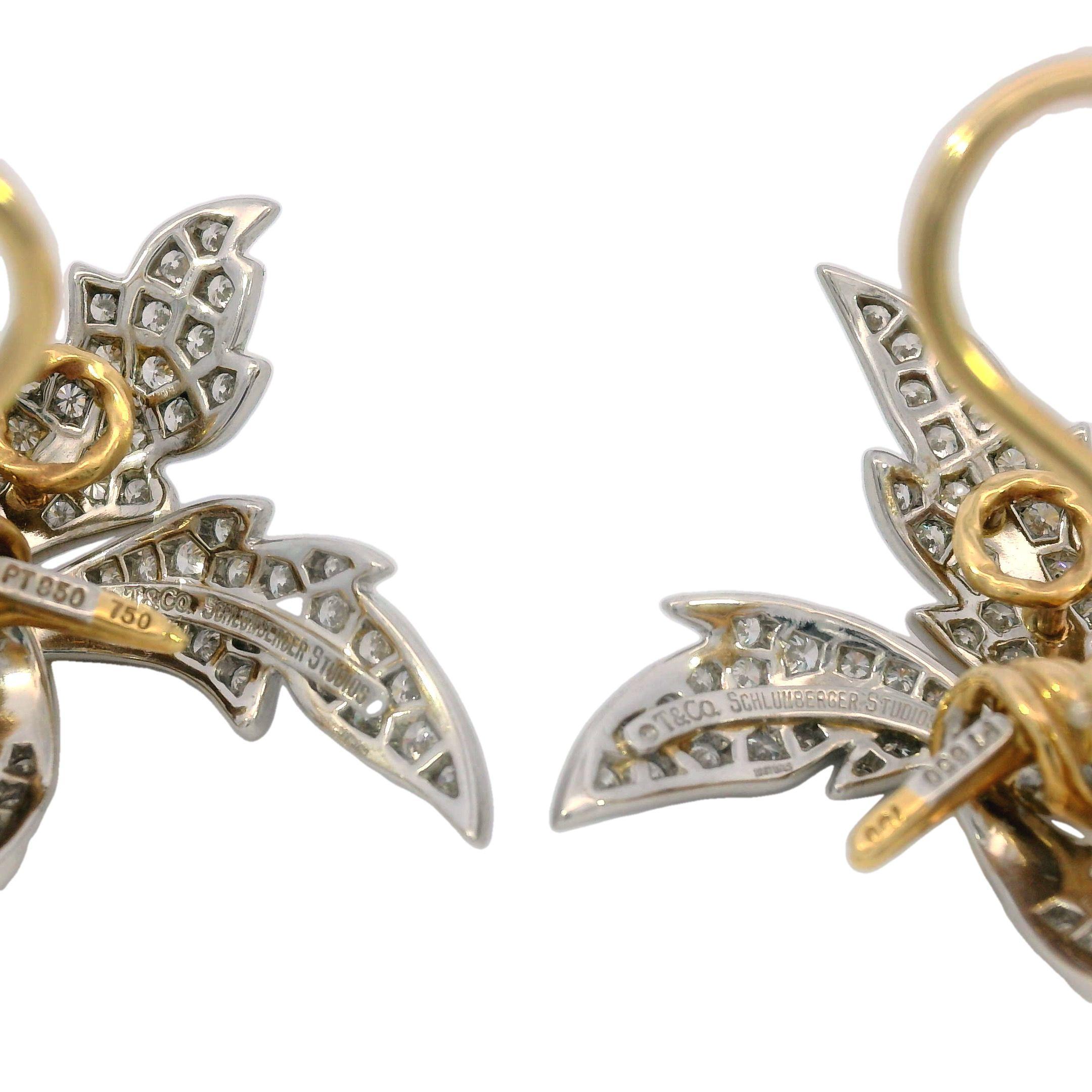 Tiffany & Co. Jean Schlumberger Platinum Gold Diamond Sapphire Floral Earrings 4
