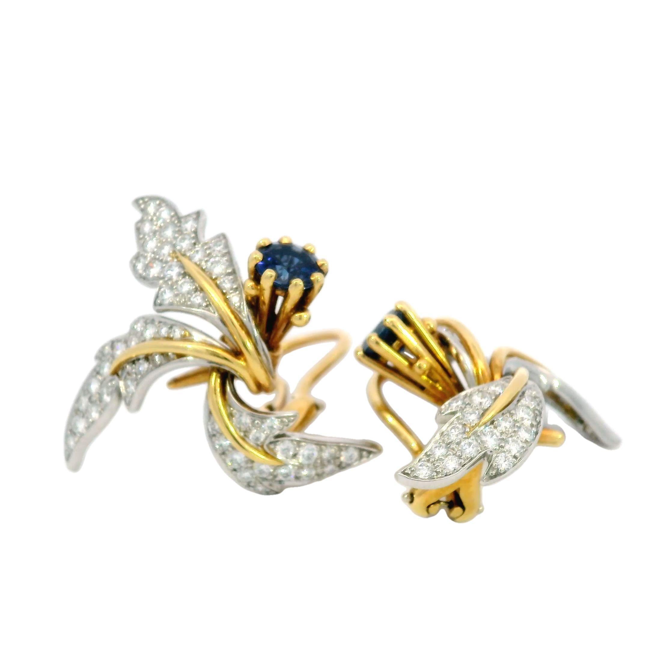 Tiffany & Co. Jean Schlumberger Platinum Gold Diamond Sapphire Floral Earrings 7