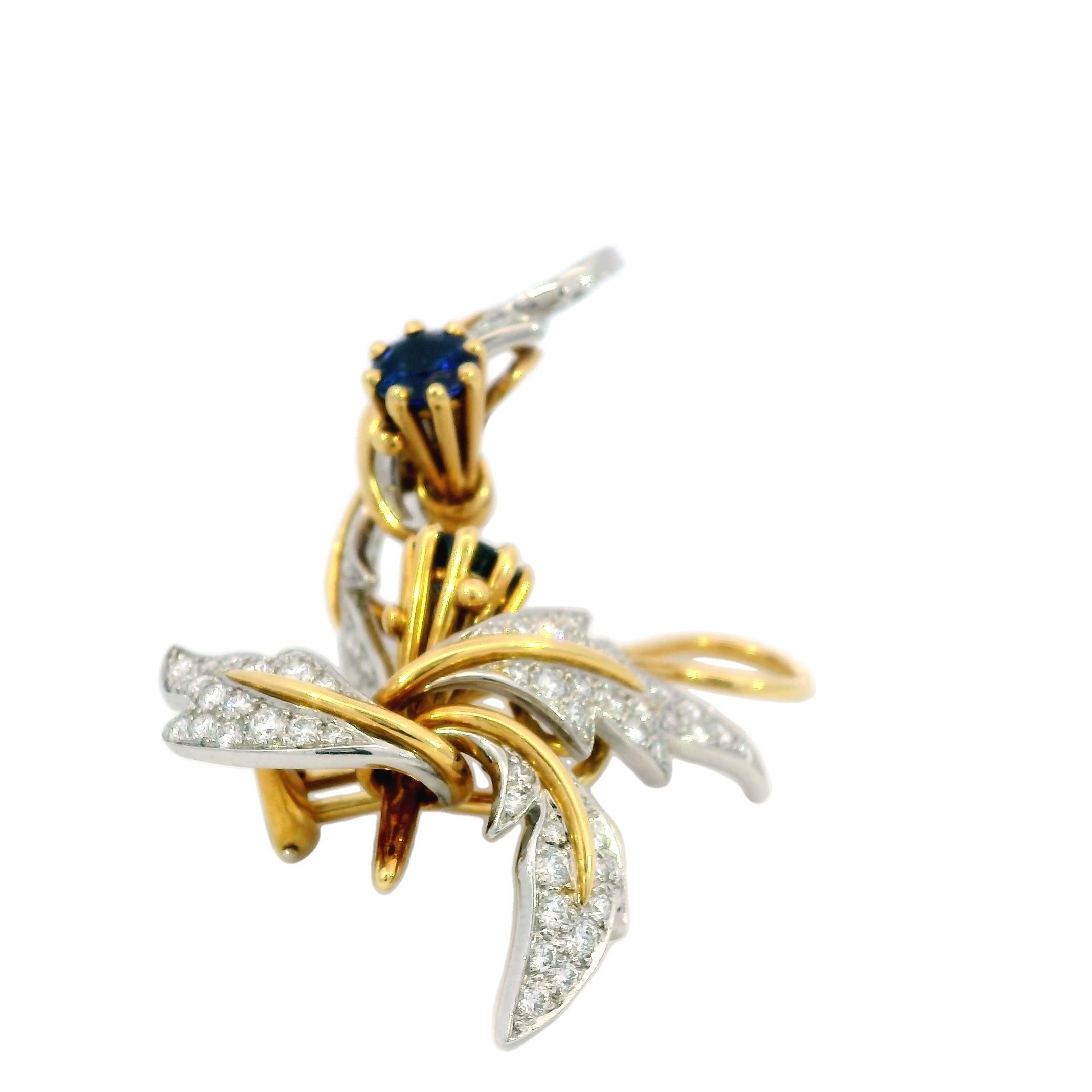 Tiffany & Co. Jean Schlumberger Platinum Gold Diamond Sapphire Floral Earrings 8