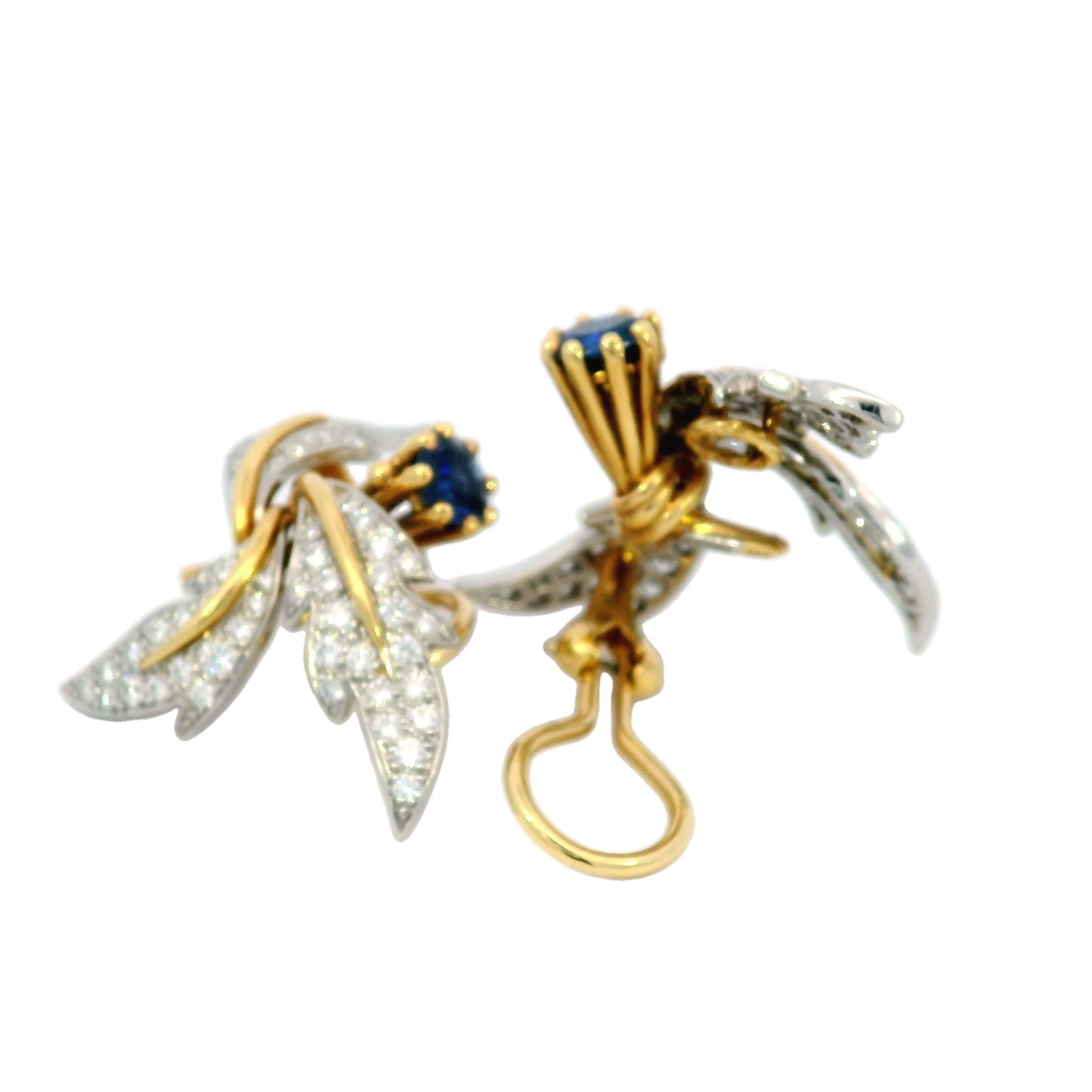 Tiffany & Co. Jean Schlumberger Platinum Gold Diamond Sapphire Floral Earrings 9