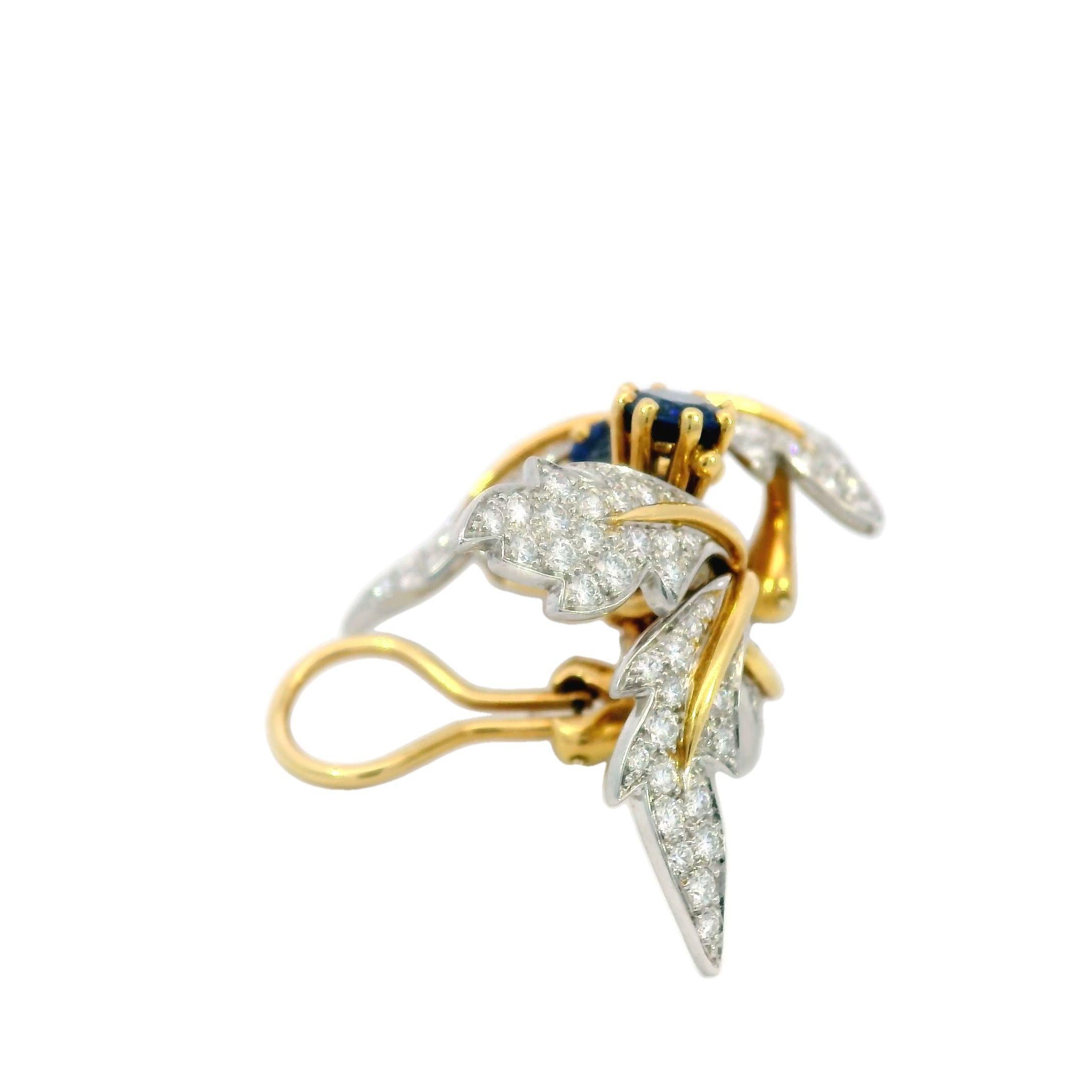 Tiffany & Co. Jean Schlumberger Platinum Gold Diamond Sapphire Floral Earrings 10