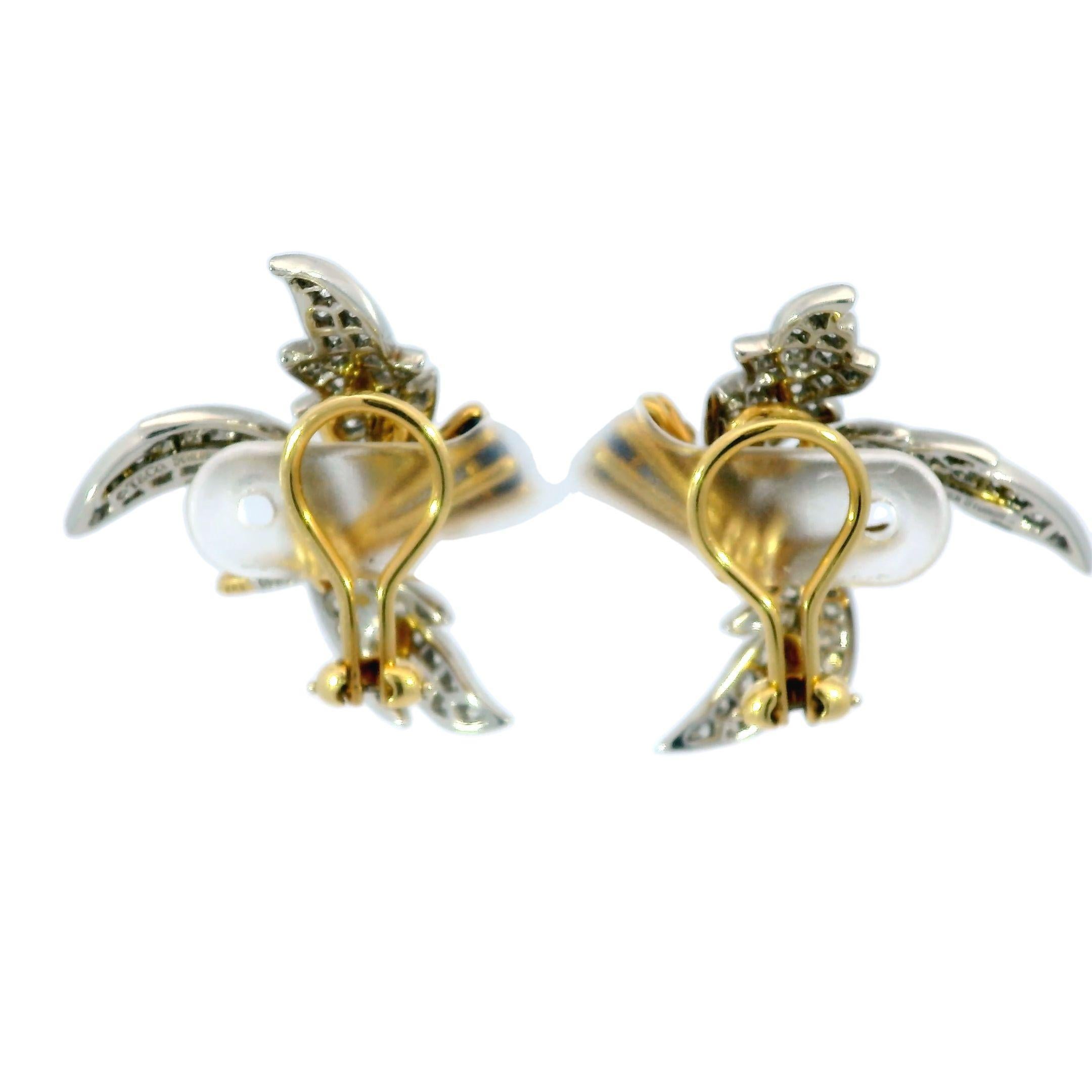 Tiffany & Co. Jean Schlumberger Platinum Gold Diamond Sapphire Floral Earrings In Excellent Condition In Fairfield, CT