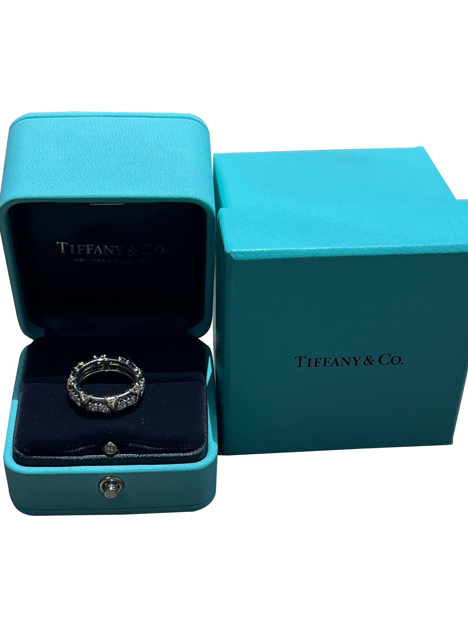 Tiffany & Co Jean Schlumberger Platinum Round Brilliant 16 Stone Diamond Ring For Sale 1