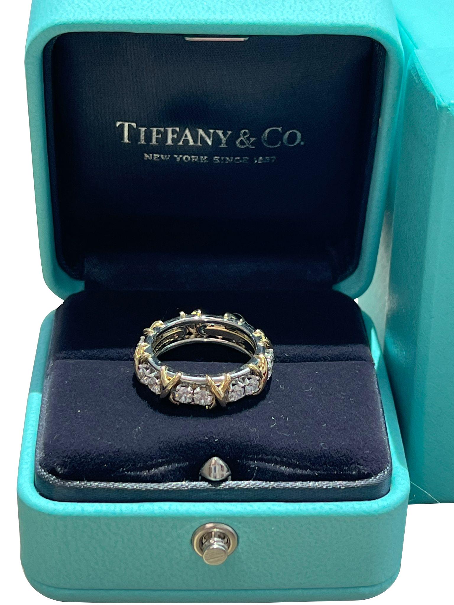 Tiffany & Co Jean Schlumberger Platinum Round Brilliant 16 Stone Diamond Ring For Sale 3