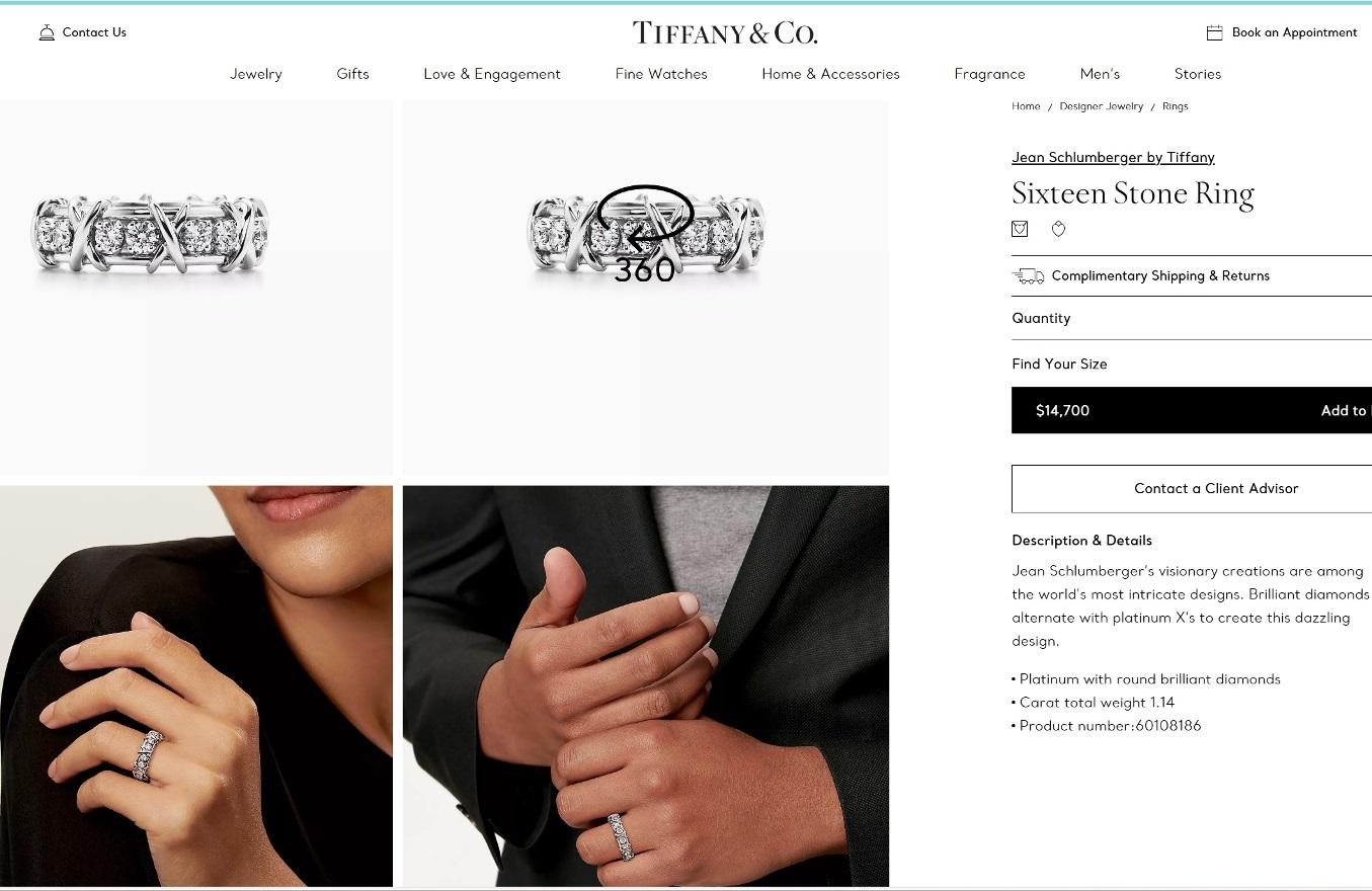 TIFFANY & Co. Jean Schlumberger Platinum Sixteen Stone Diamond X Ring 6.5 1