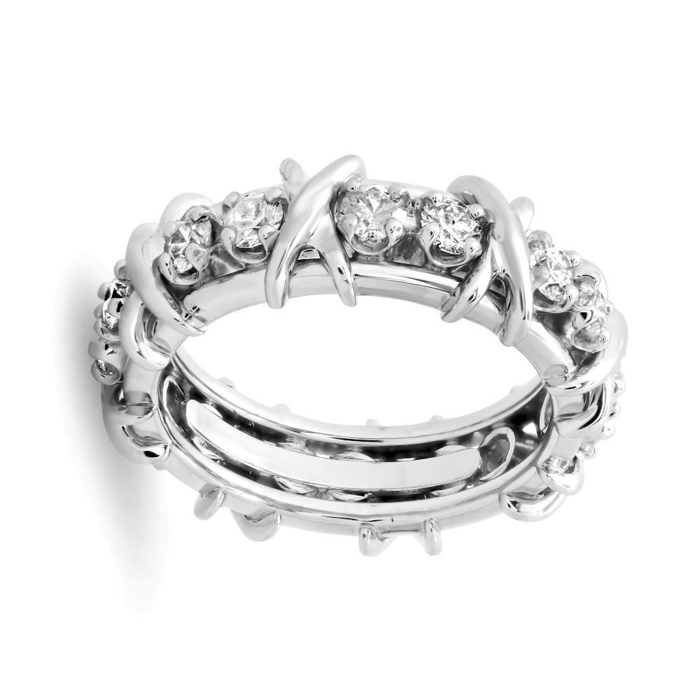 Round Cut TIFFANY & Co. Jean Schlumberger Platinum Sixteen Stone Diamond X Ring 6.5