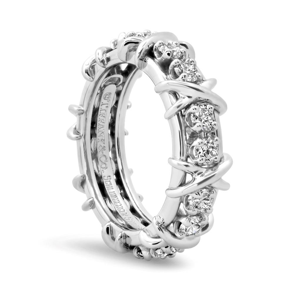 TIFFANY & Co. Jean Schlumberger Platinum Sixteen Stone Diamond X Ring 6.5 In Excellent Condition In Los Angeles, CA