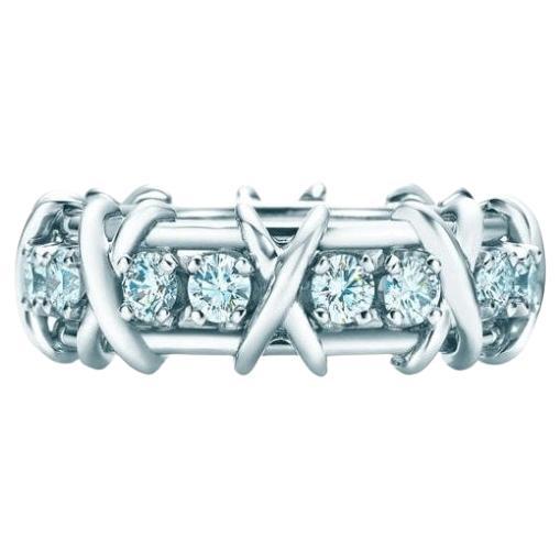 TIFFANY & Co. Jean Schlumberger Platinum Sixteen Stone Diamond X Ring 6.5