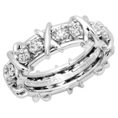 TIFFANY & Co. Jean Schlumberger Platinum Sixteen Stone Diamond X Ring 6.5