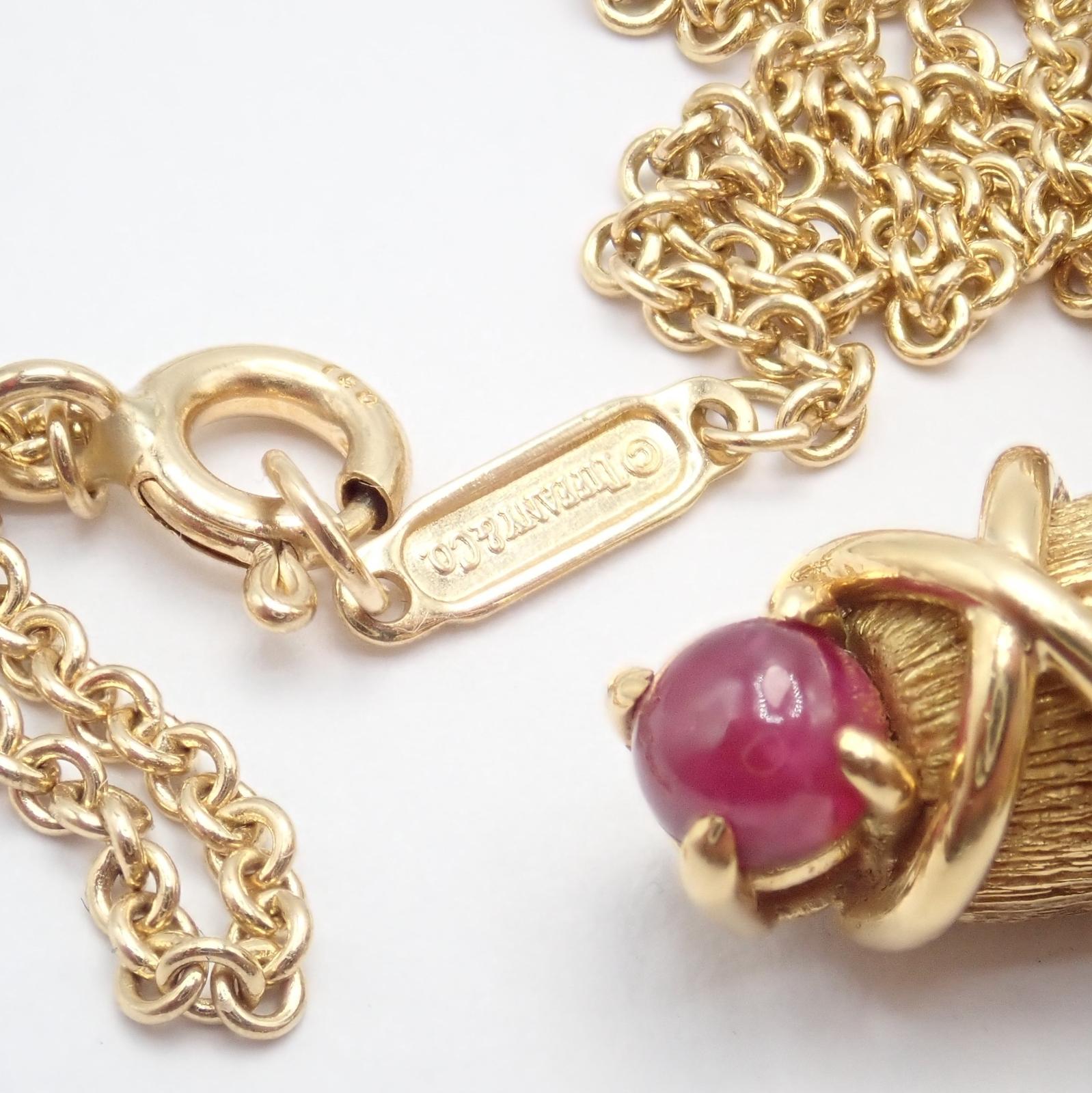 Tiffany & Co. Jean Schlumberger Ruby Diamond Cross Yellow Gold Pendant Necklace For Sale 3
