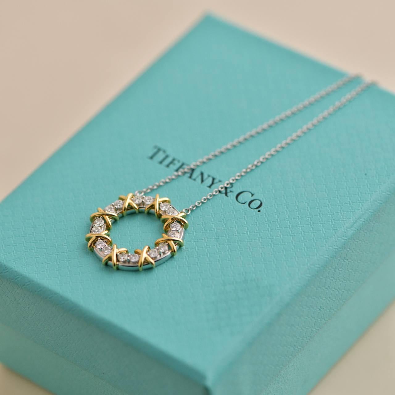 Brilliant Cut Tiffany & Co. Jean Schlumberger Sixteen Diamond Circle Pendant Necklace For Sale