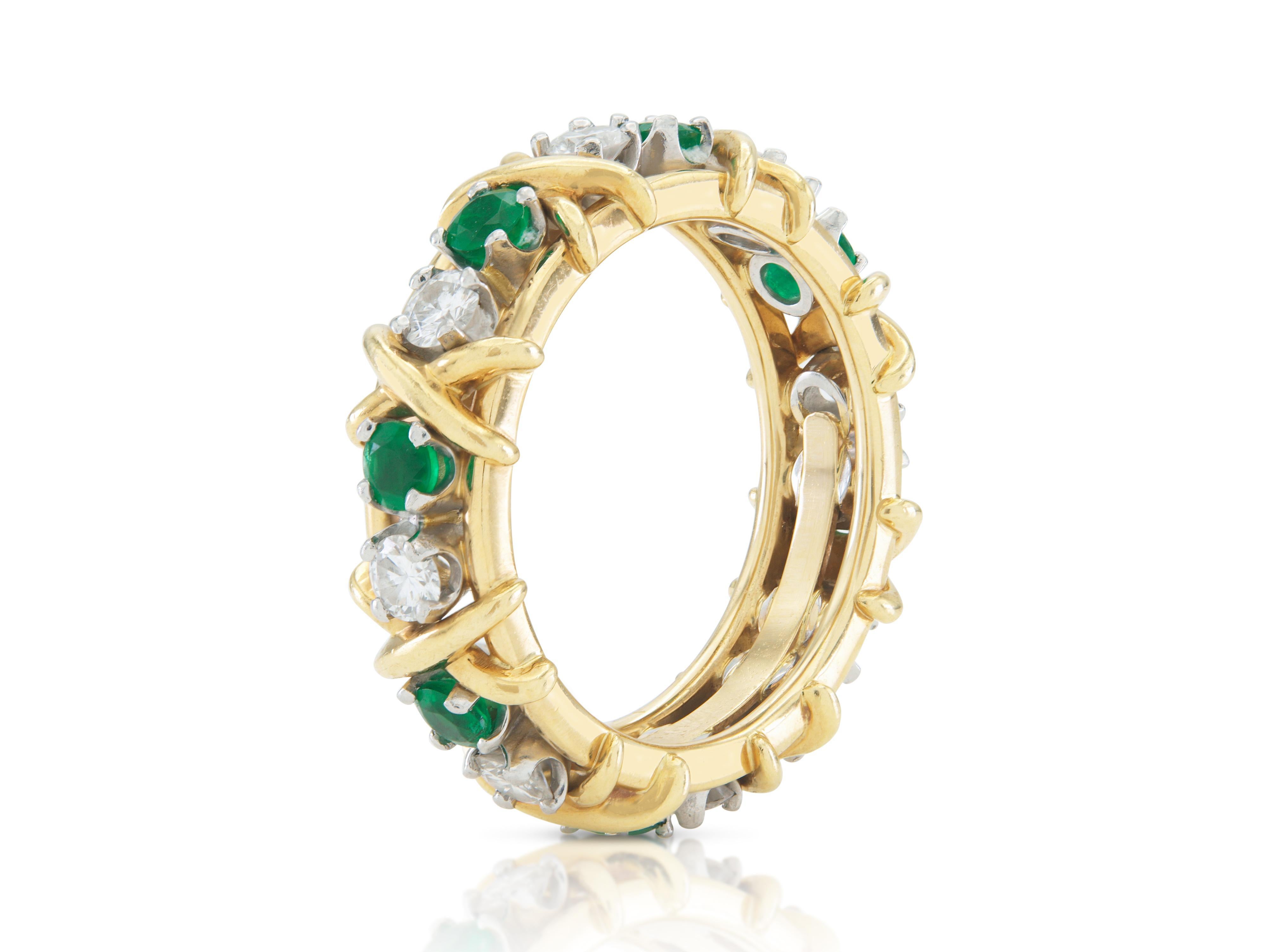 Tiffany & Co. Jean Schlumberger Anillo de dieciséis piedras con esmeraldas Corte redondo en venta