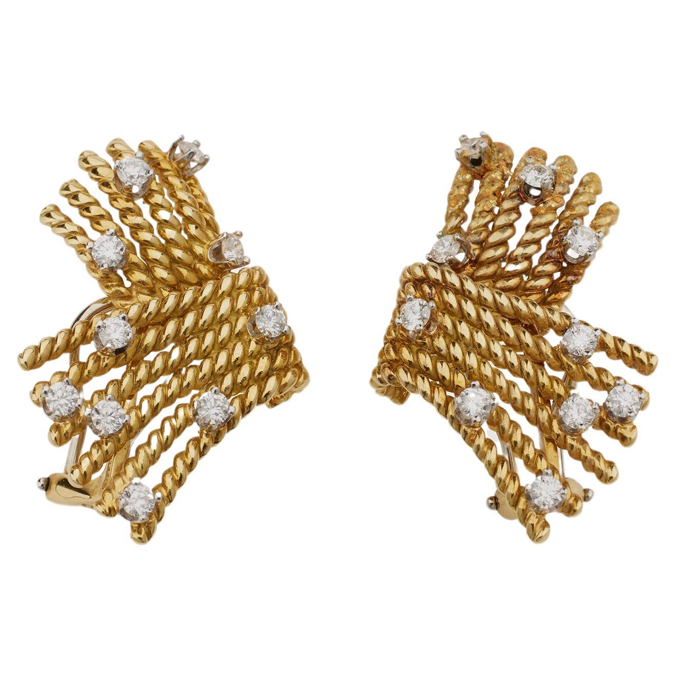 Tiffany & Co. Jean Schlumberger "V-Rope" Diamond Clip Earrings
