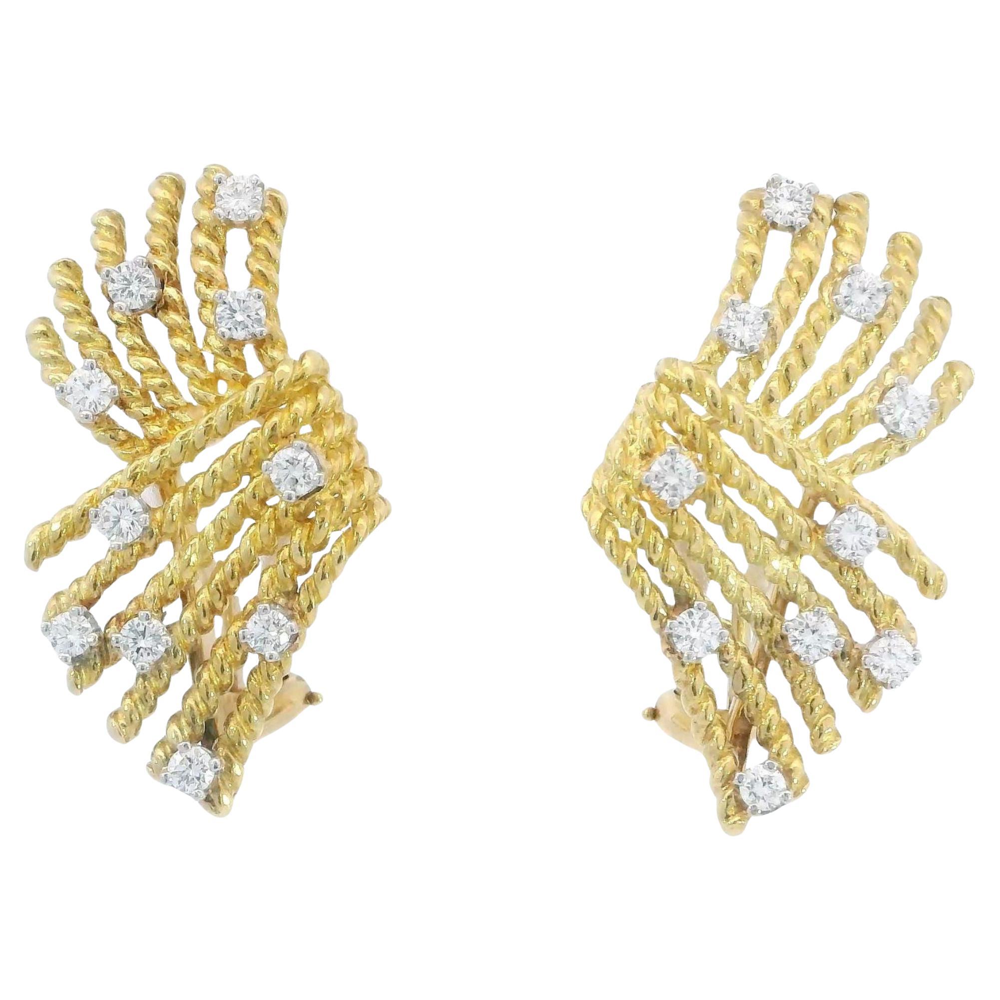 Tiffany & Co. Jean Schlumberger Boucles d'oreilles diamant en V Or jaune 18K ~1.0ctw