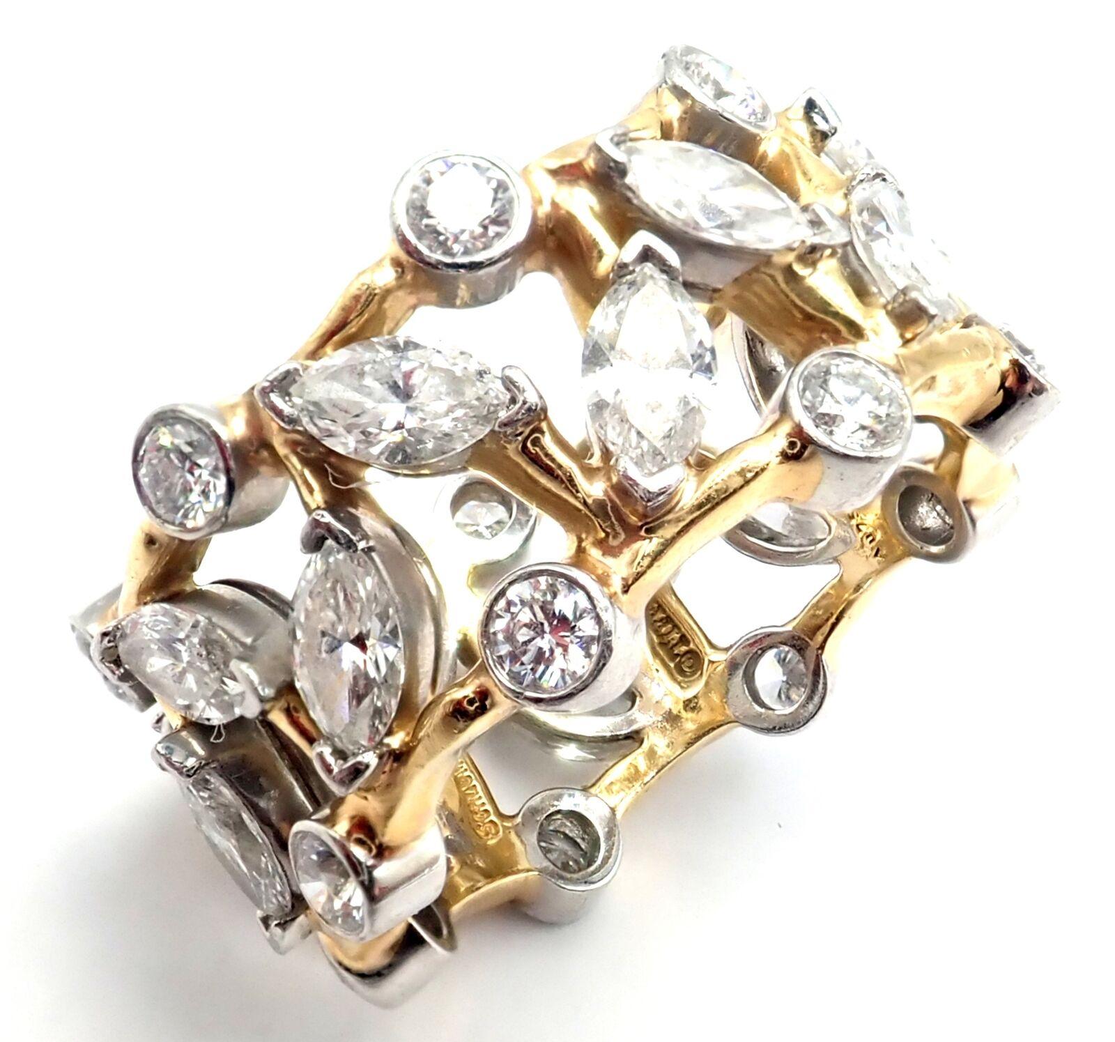 Tiffany & Co. Jean Schlumberger Vigne, bague jonc en or jaune et platine avec diamants Excellent état - En vente à Holland, PA