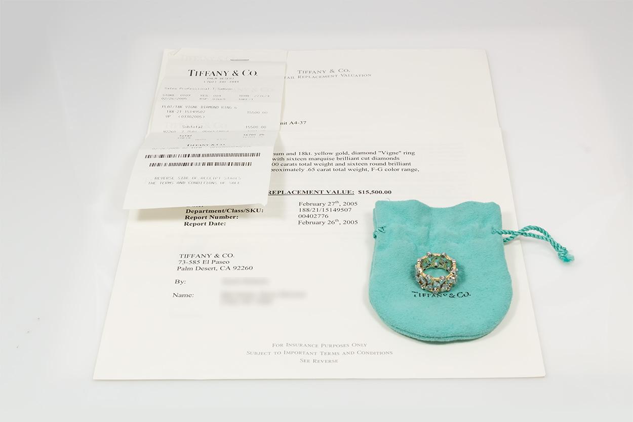 Tiffany & Co. Jean Schlumberger Vigne Ring 18 Karat Gold Platinum and Diamonds 3