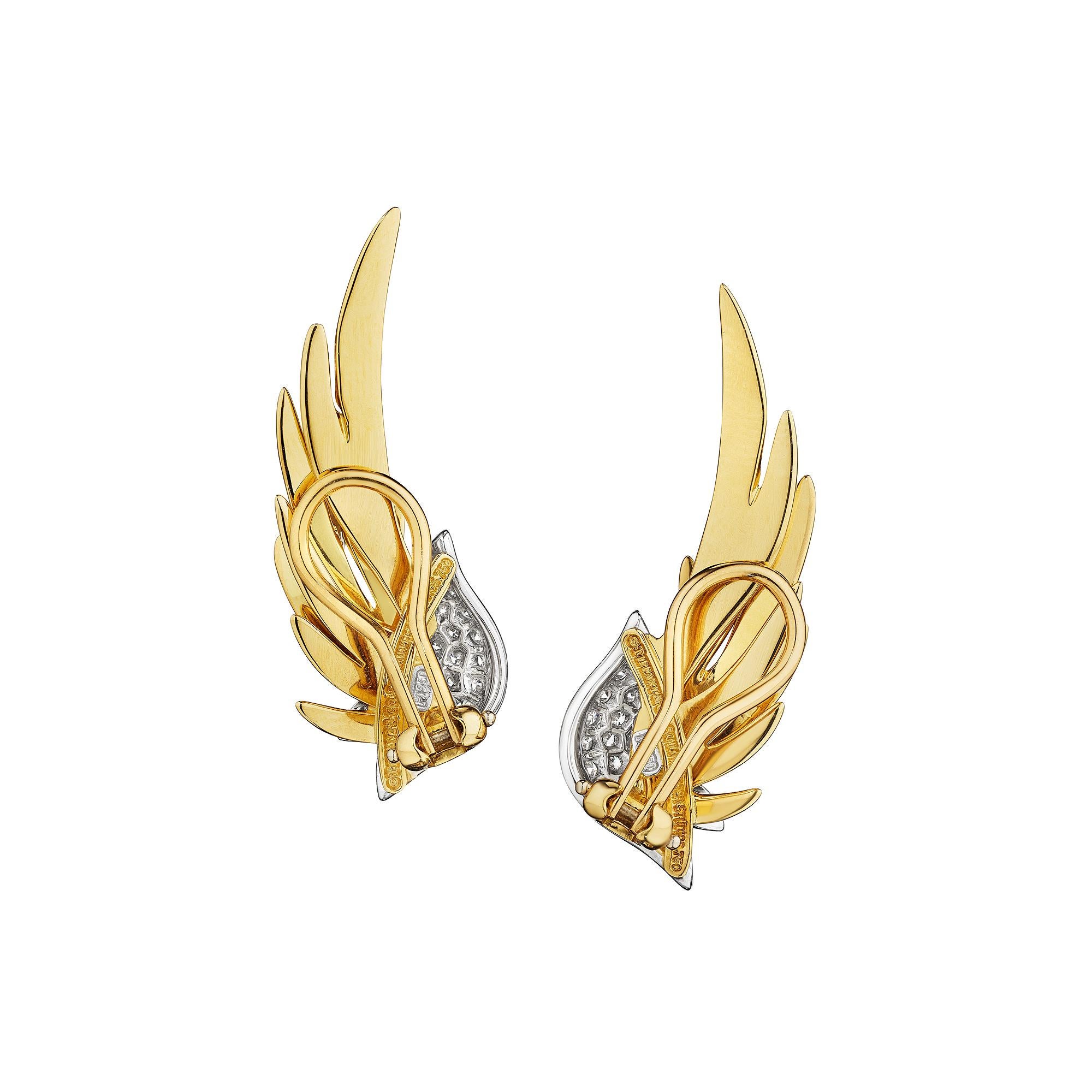 Tiffany & Co. Jean Schlumberger Vintage Diamant-Ohrclips „Flame“ aus Gold mit Diamanten (Zeitgenössisch) im Angebot